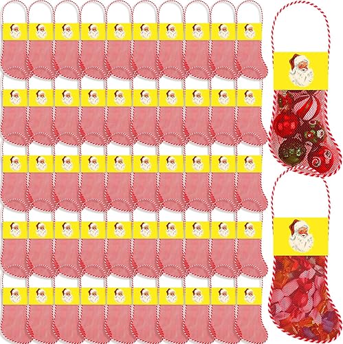 100 medias largas de Navidad de malla a granel con 50 medias de Navidad de 18 pulgadas, 50 unidades retro de Santa con tarjeta de cabecera de Papá