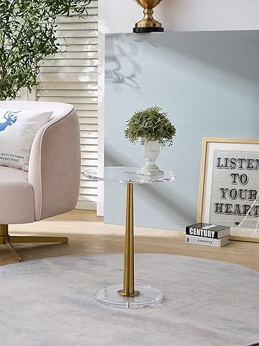 Miniatura 4 de Mesa de acrílico transparente con poste de metal de cono (pequeña, oro cepillado)