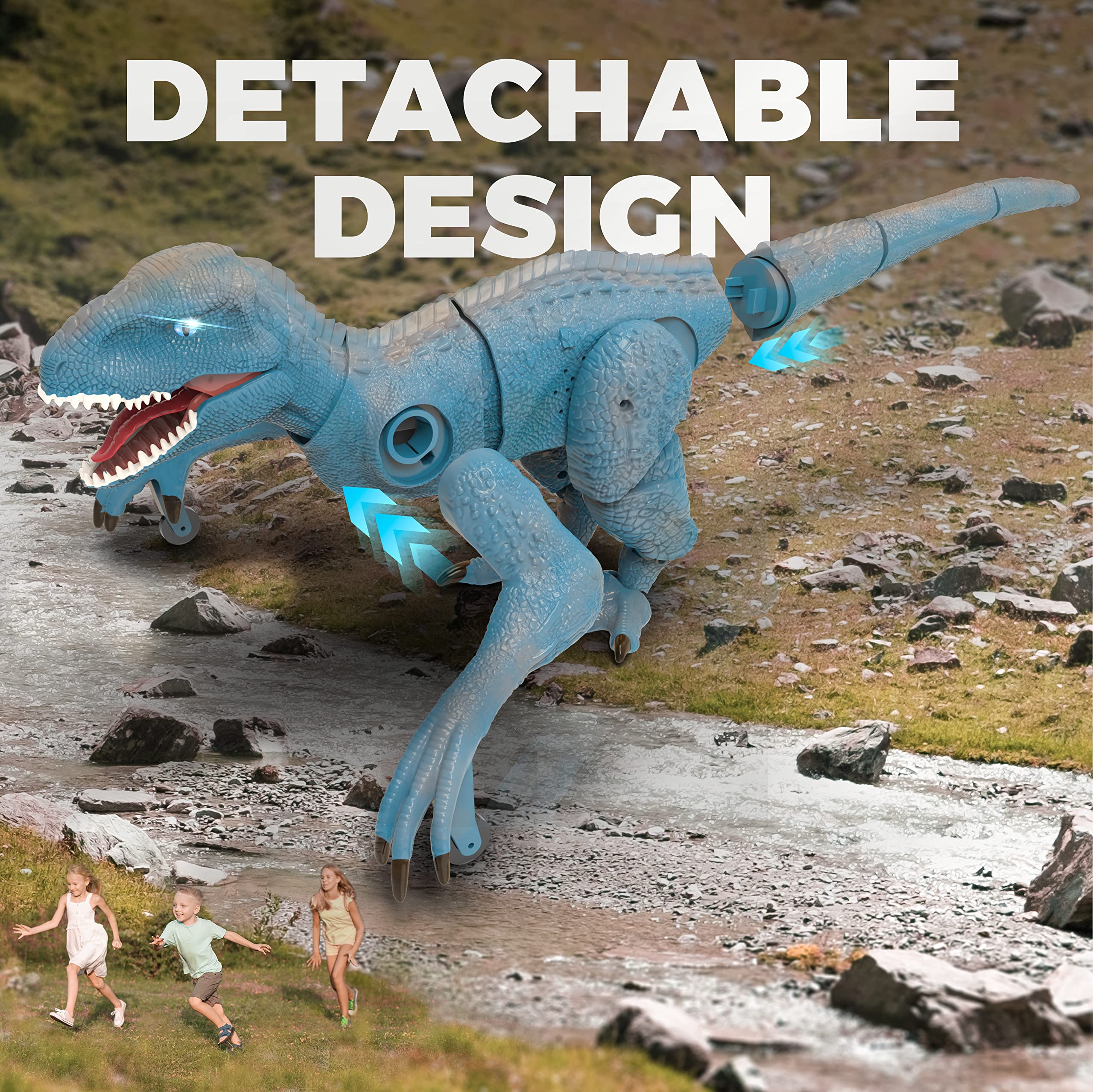 BEZGAR Remote Control Dinosaur - RC Dinosaur Remote Control Velociraptor Realistic Walking Robot Roaring Sound 2.4Ghz Simulation with Rechargeable Battery, Dinosaur Toys for Kids 6-8