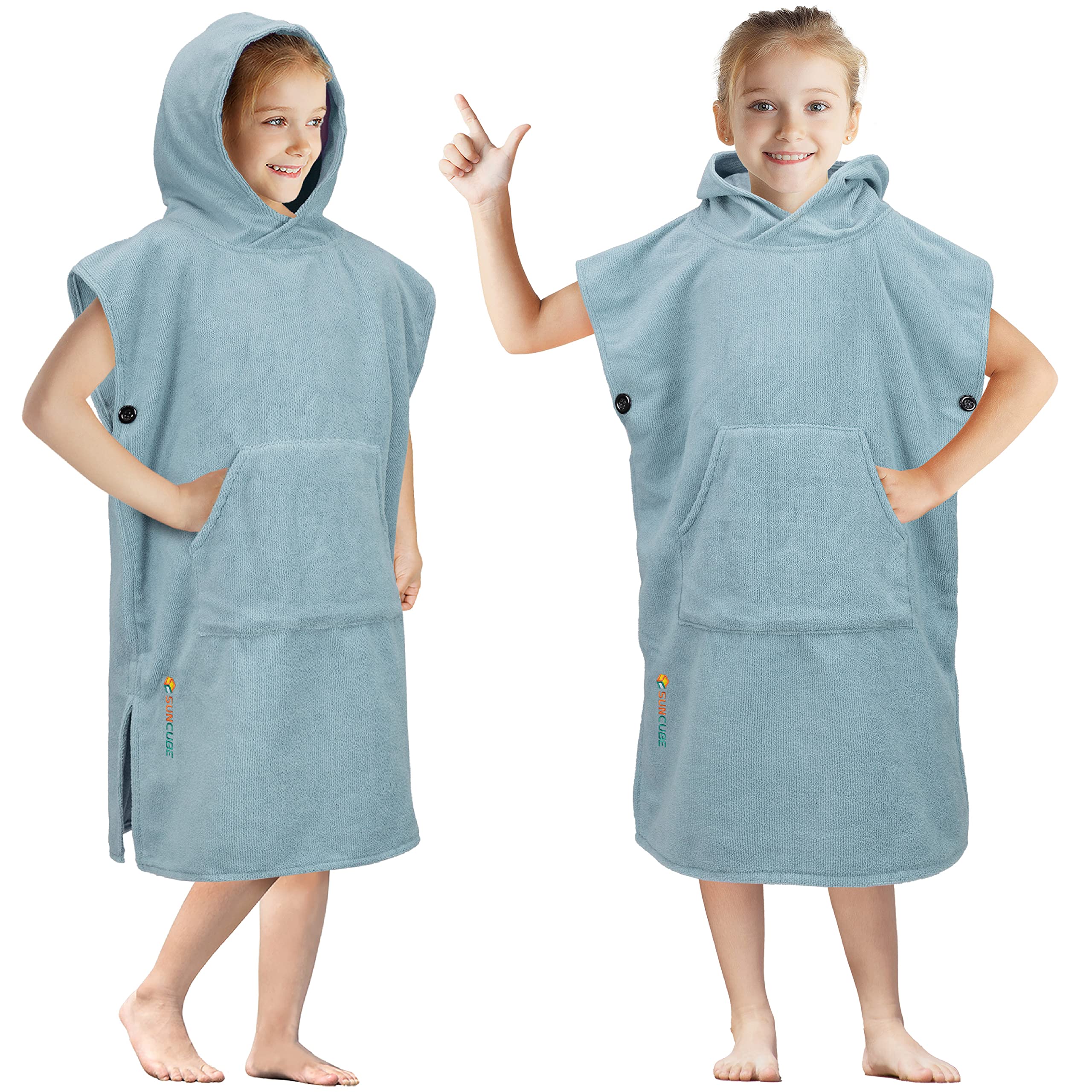 SUN CUBE Kids Changing Robe Surf Poncho, Kids Beach Towels, Hooded Towel for Toddler Bath Pool, Microfiber Quick Dry Wearable Towel Poncho with Hood,