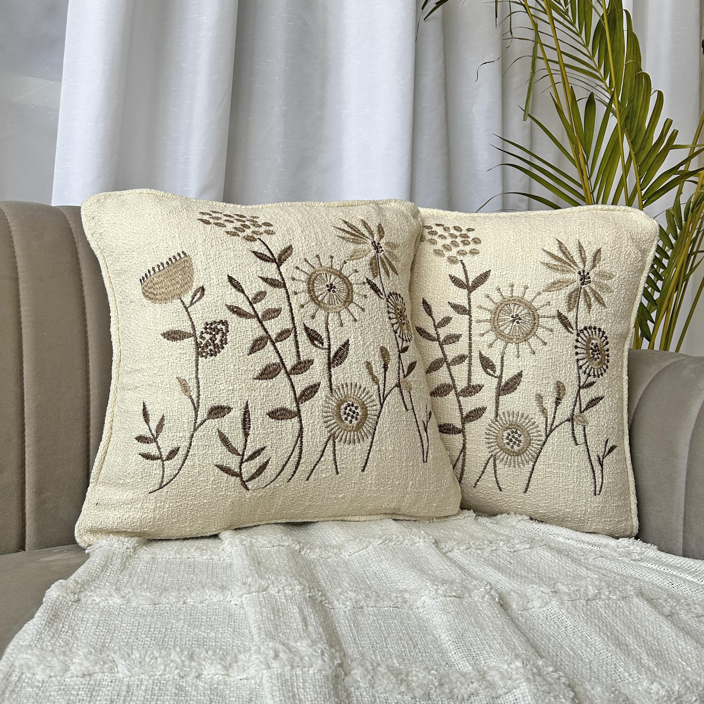 Export House Hand Embroidered Cushion Cover Set of 2 16 Inch x 16 Inch | Cotton Throw Pillow Covers with Back Zipper for Sofa, Diwan, Living Room, Bedroom (B0CTF4GG59) Amazon Price History, Amazon Price Tracker