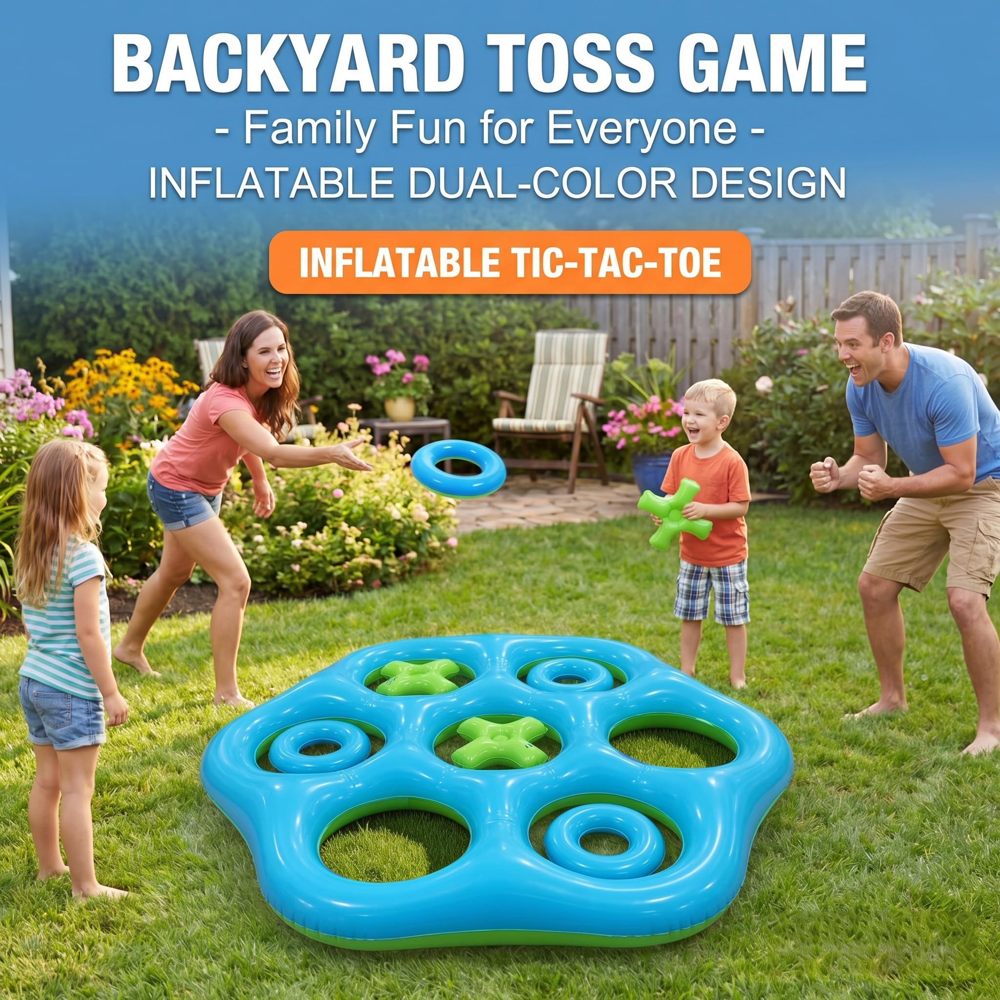 Juego Tres en Raya Hinchable para Piscina, Juego Flotante Grande con 6 Piezas, Juego de Agua para Niños y Adultos, Fiesta de Verano Exterior (Hexágono Azul y Verde)