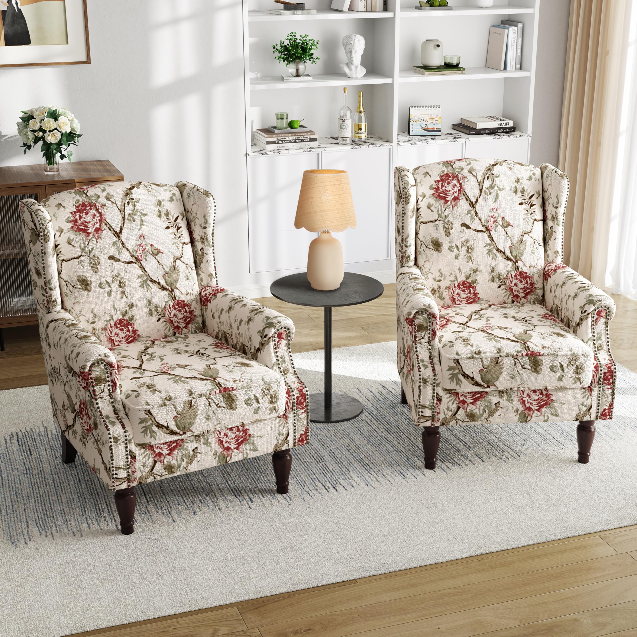 5 Best Wingback Accent Chairs of 2026 1 PiaRicco Pia Ricco High Back Floral Accent Chair - Retro Wingback Upholstered Ar — product photo