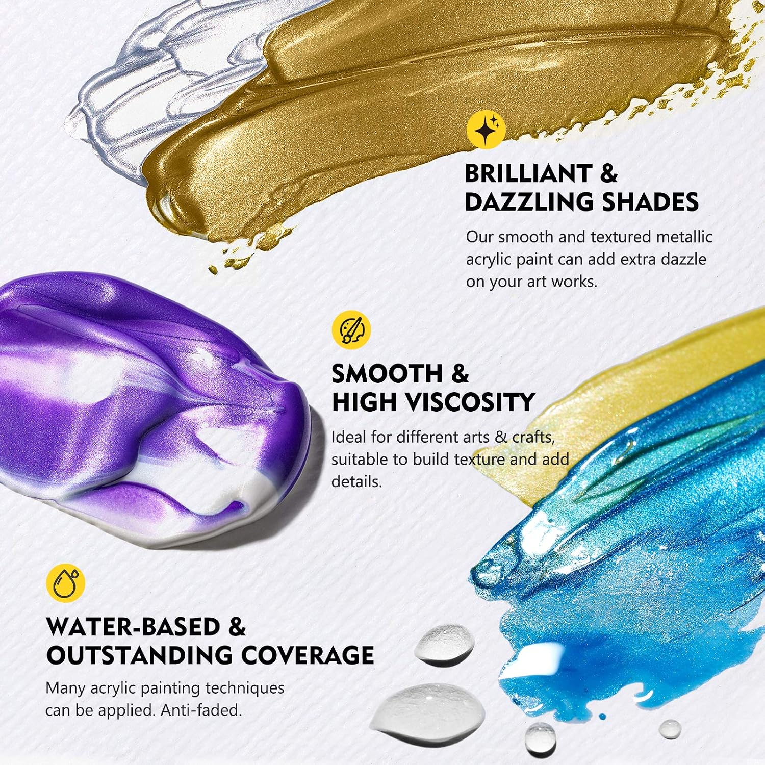 Magicfly Metallic Acrylic Paint Set of 14 (60 ml/2 fl oz), Metallic Paints for Glittery Effects, Waterproof & Fade-proof, Non-Toxic for Artists & Beginner Painting on Christmas Easter Decorations, Canvas, Paper, Wood, Stone, Ceramic, Rich Pigment for All Craft Project