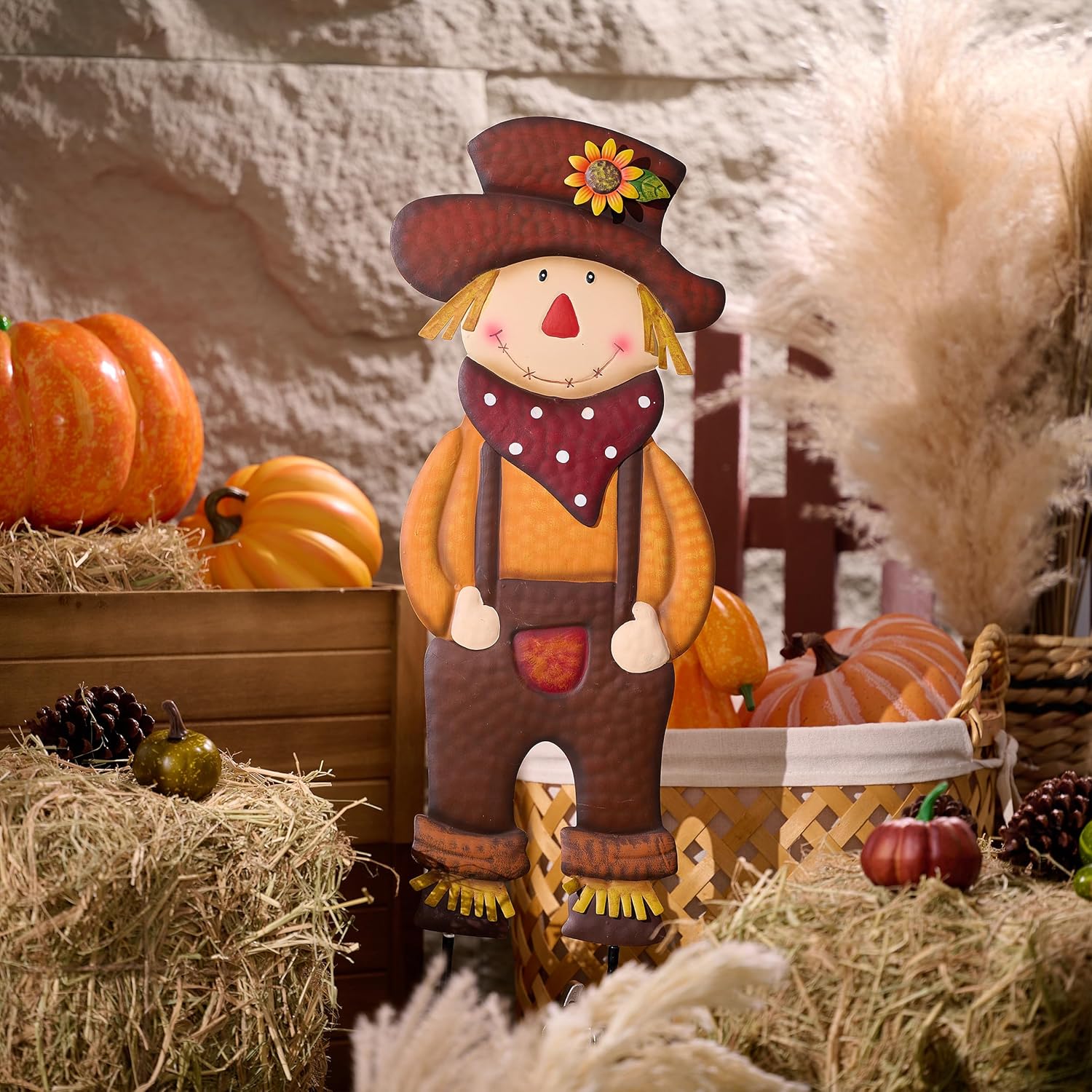 TERESA'S COLLECTIONS Fall Gnome Pumkin Decorations Garden Stakes for Ourdoor, Harvest Metal Welcome Signs for Yard Decor, Orange Autumn Fall Decor for Thanksgiving Decorations, Gift for Mom