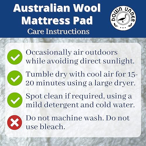 Miniatura 7 de Down Under Cubrecolchón de lana, tamaño King, 100% lana australiana, bolsillo profundo de 15 pulgadas y acolchado de forro polar de 0.5 pulgadas,