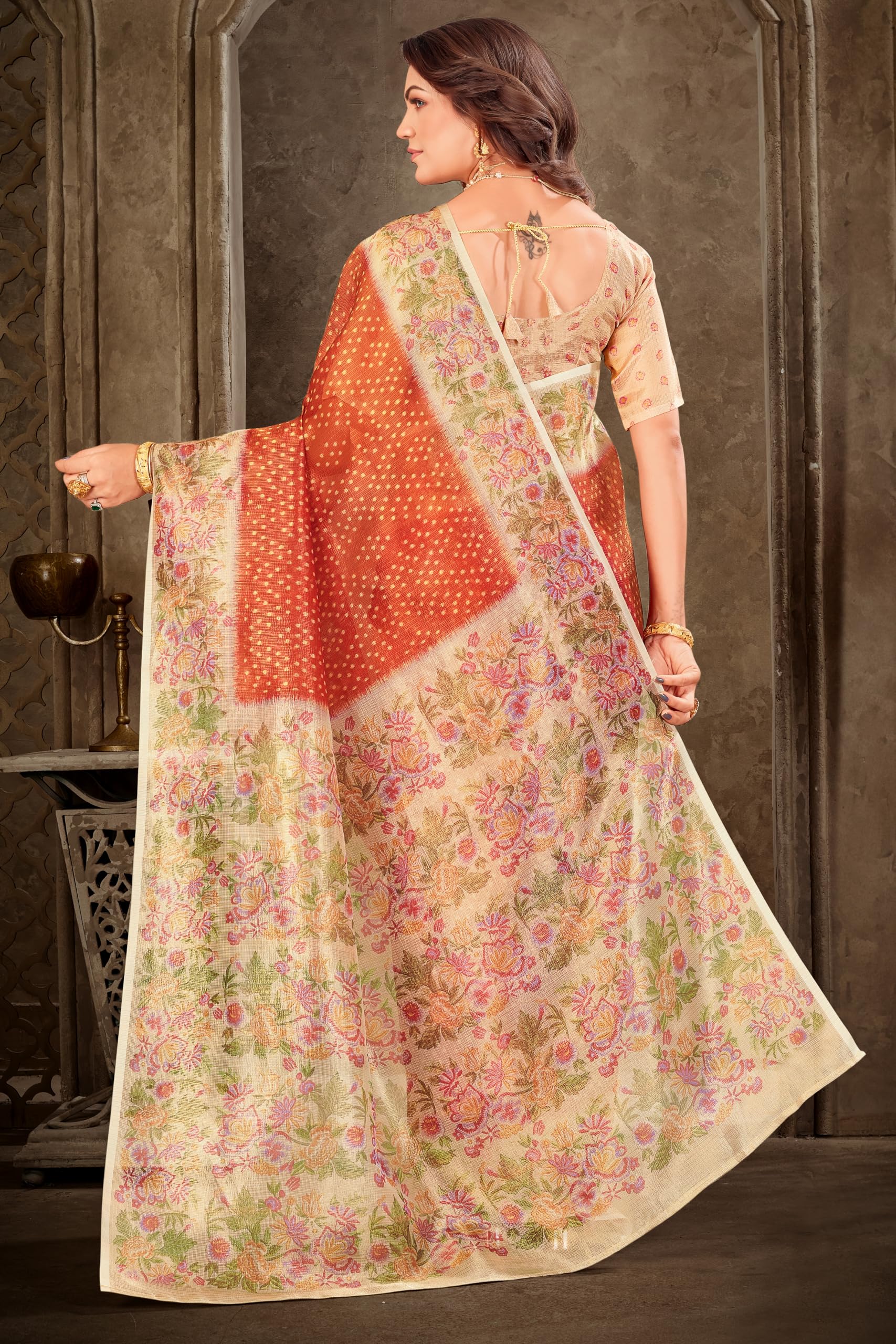 Glory Sarees Women’s Tissue Silk Digital Print Saree With Blouse Piece (TissueSilk101_Mustard) 1
