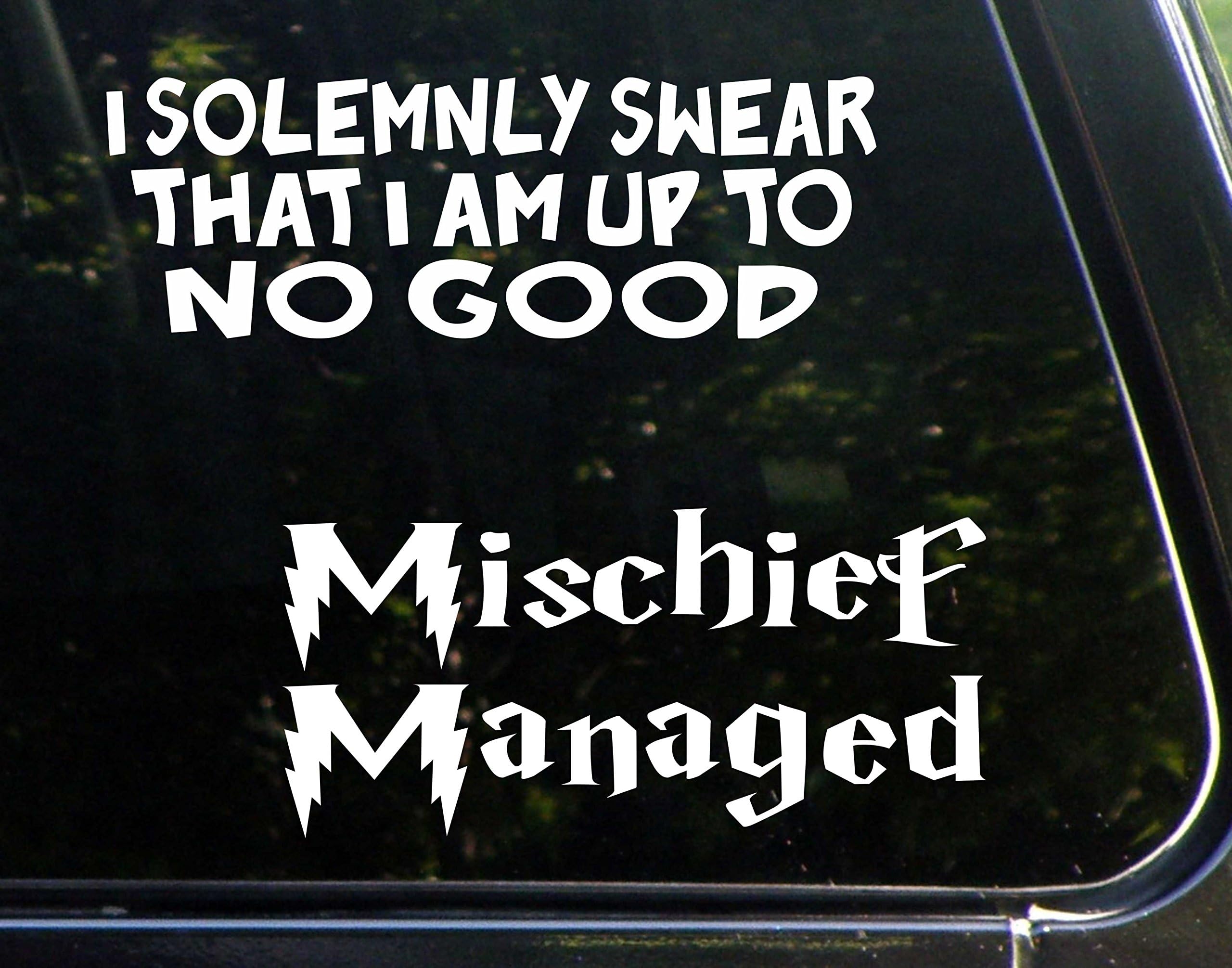 Harry Potter Gift Set - 2 Decals- I solemely Swear I Am Up To No Good & Mischief Managed (9" x 3" 8" x 4") Funny Die Cut Decal Made For Any Hard Surface