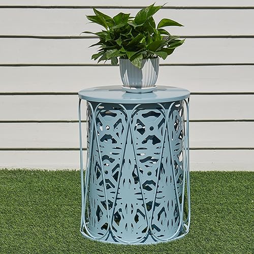 Miniatura 6 de Y&M Juego de 3 mesas auxiliares redondas de alta resistencia, mesa auxiliar, mesa auxiliar para uso multifuncional en interiores, taburete de jardín