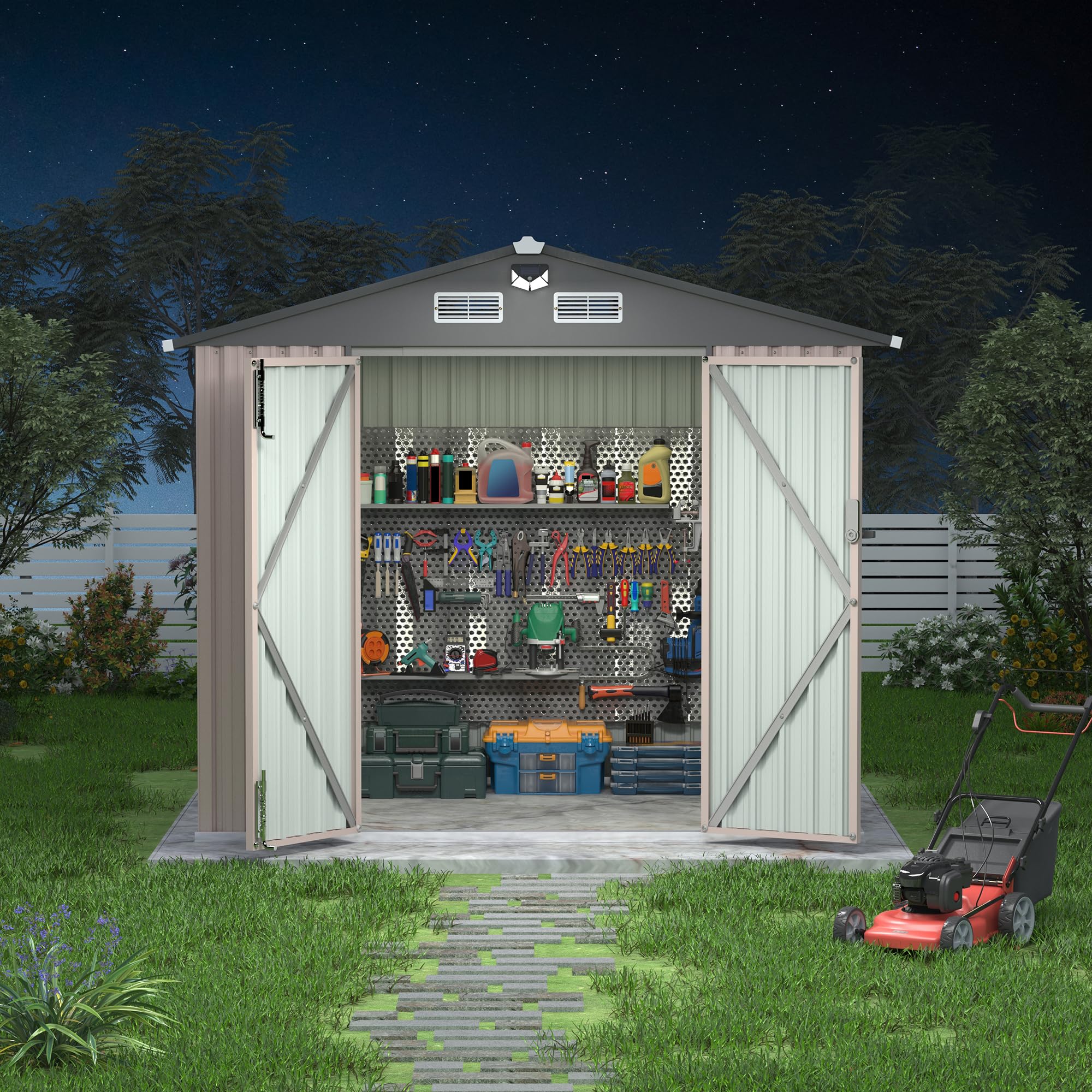 6x8 FT Metal Storage Shed – Outdoor Garden Shed With Lockable Door, Sloped Roof & Air Vents, Galvanized Steel