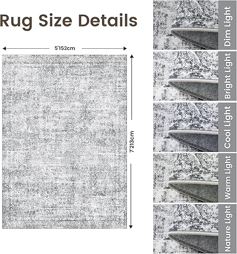 Miniatura 349 de Rugland Alfombras de área de 8 x 10, alfombra lavable resistente a las manchas, alfombras antideslizantes para sala de estar, alfombras tribales