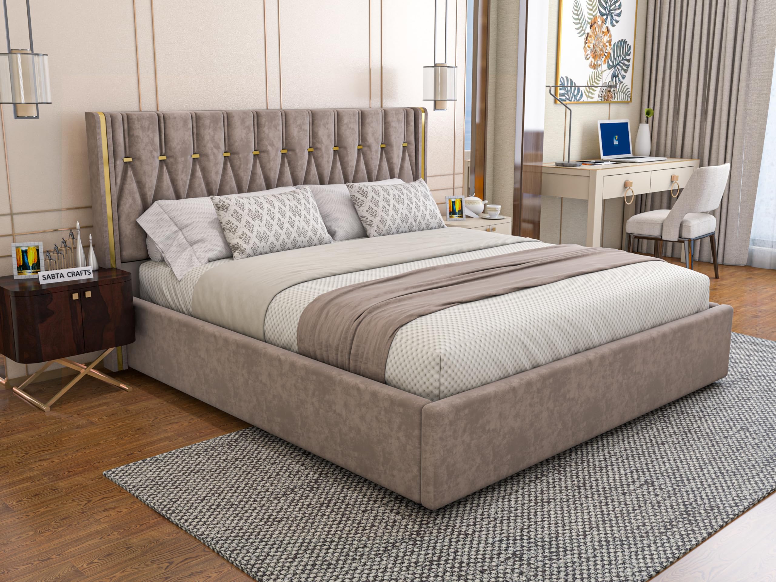 SABTA Modern Upholstered Queen Size Bed with Box Storage for Bedroom | Wooden Double Bed with Storage | Platform Cot Bed with Upholstery Premium Fabric | Sheesham Solid Wood, (Brown) | 6.5 x 5 Ft (B0D9FT4C4V) Amazon Price History, Amazon Price Tracker