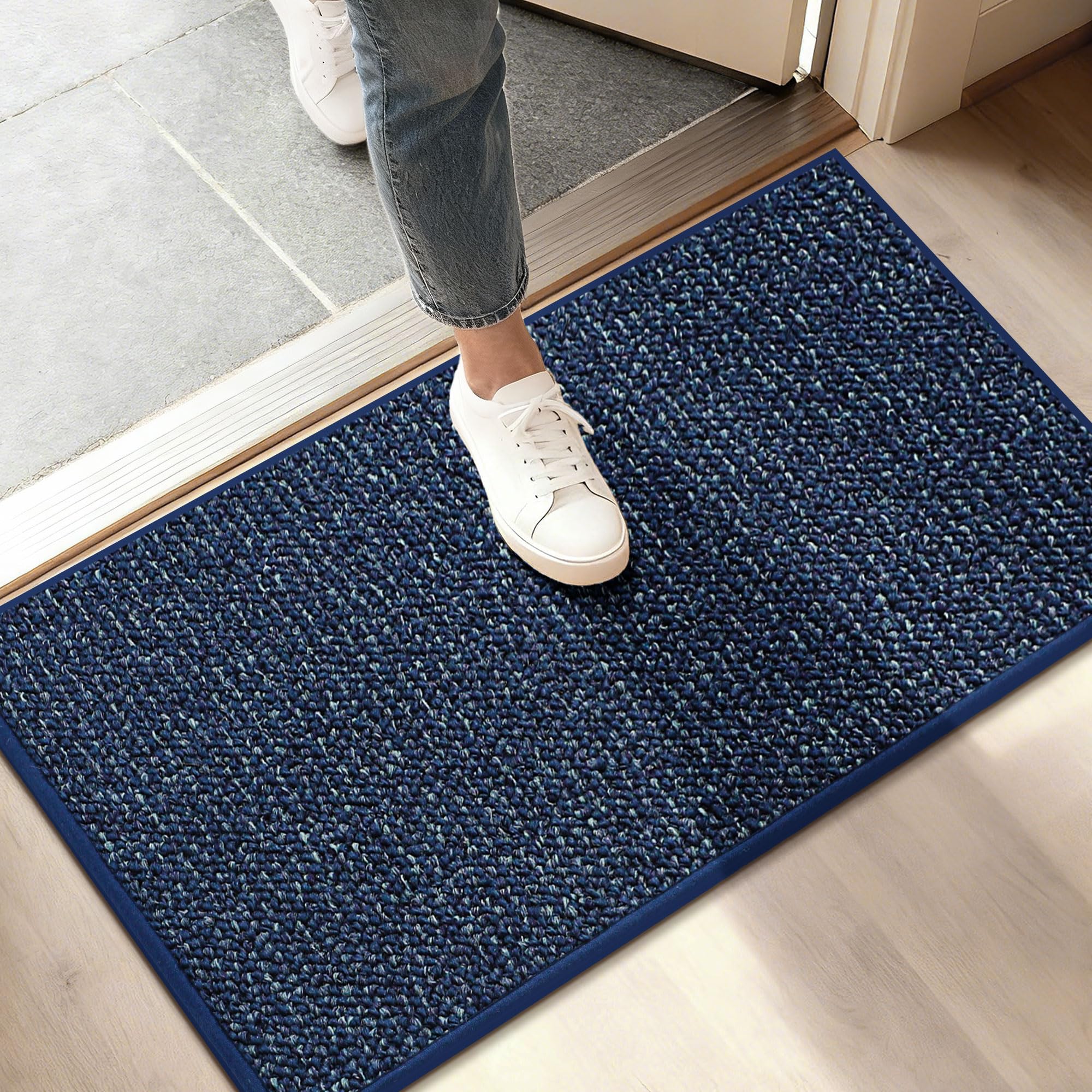 BEQHAUSE Dirt Trapper Door Mat 17" x 30", Non-Slip Doormats, Blue