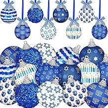 Blosssound 16 Pcs Hanukkah Hanging Tree Ornaments Ball Star of David Happy Hanukkah Ball Decoration White Blue Chanukah Hexagram Home Hanging Ornament 1.57 Inch for Jewish Menorah Xmas Party Gift