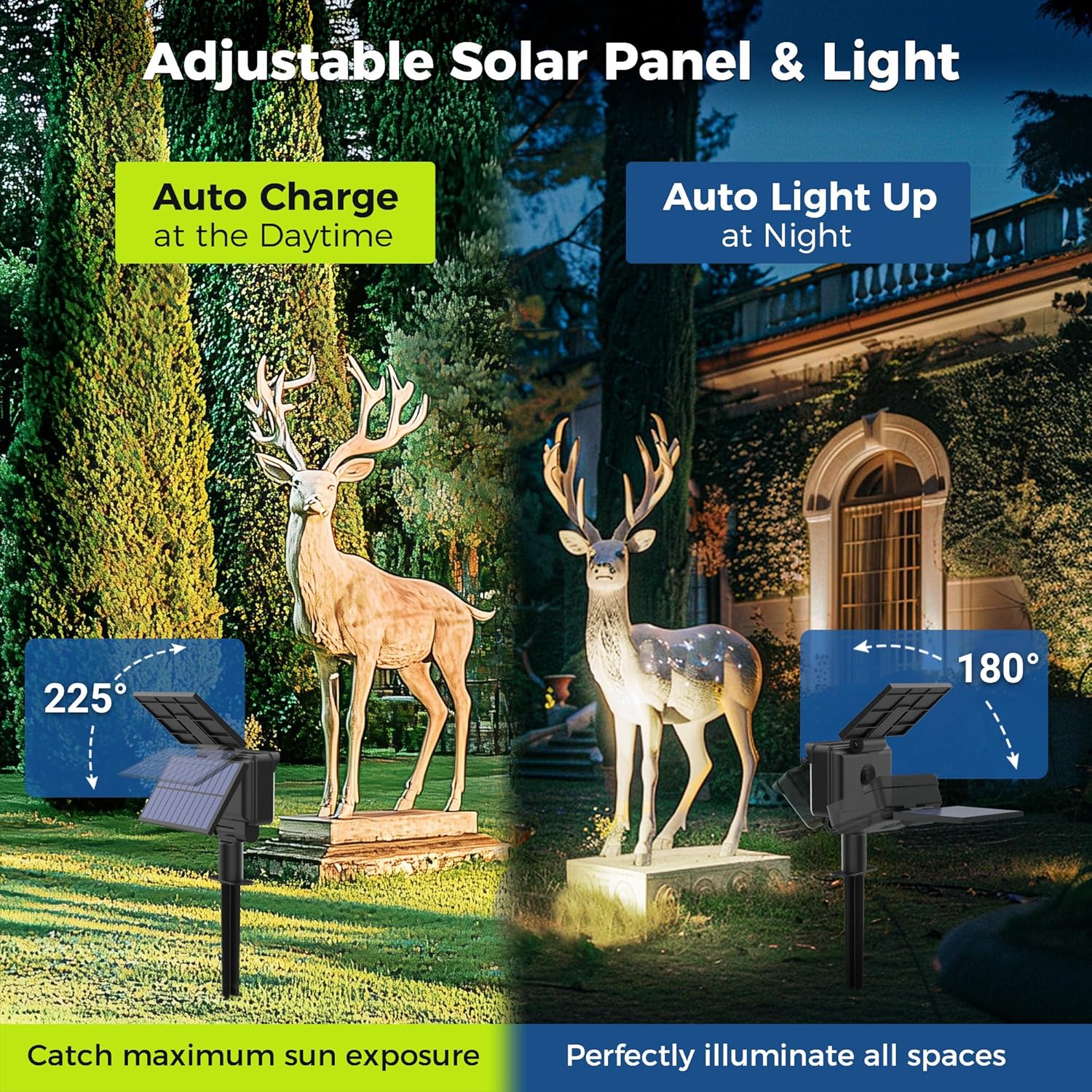 AUDERWIN Solar Spot Lights Outdoor Waterproof for Flag, Tree, House, Garden, Yard, Landscape Spotlights for Accent Uplighting Decorations-4 Pack, Natural Light