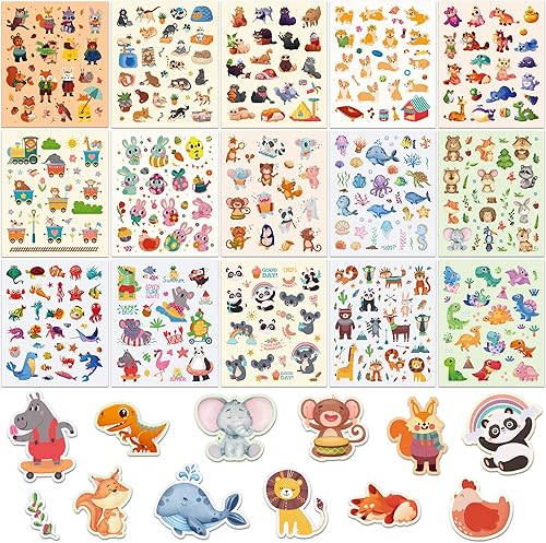 300+ Holographic Stickers for Kids, 15 Different Animal Sticker Sheets of Small Animal Themed Glitter Stickers, Easter Egg Rabbit, Forest Sea Farm
