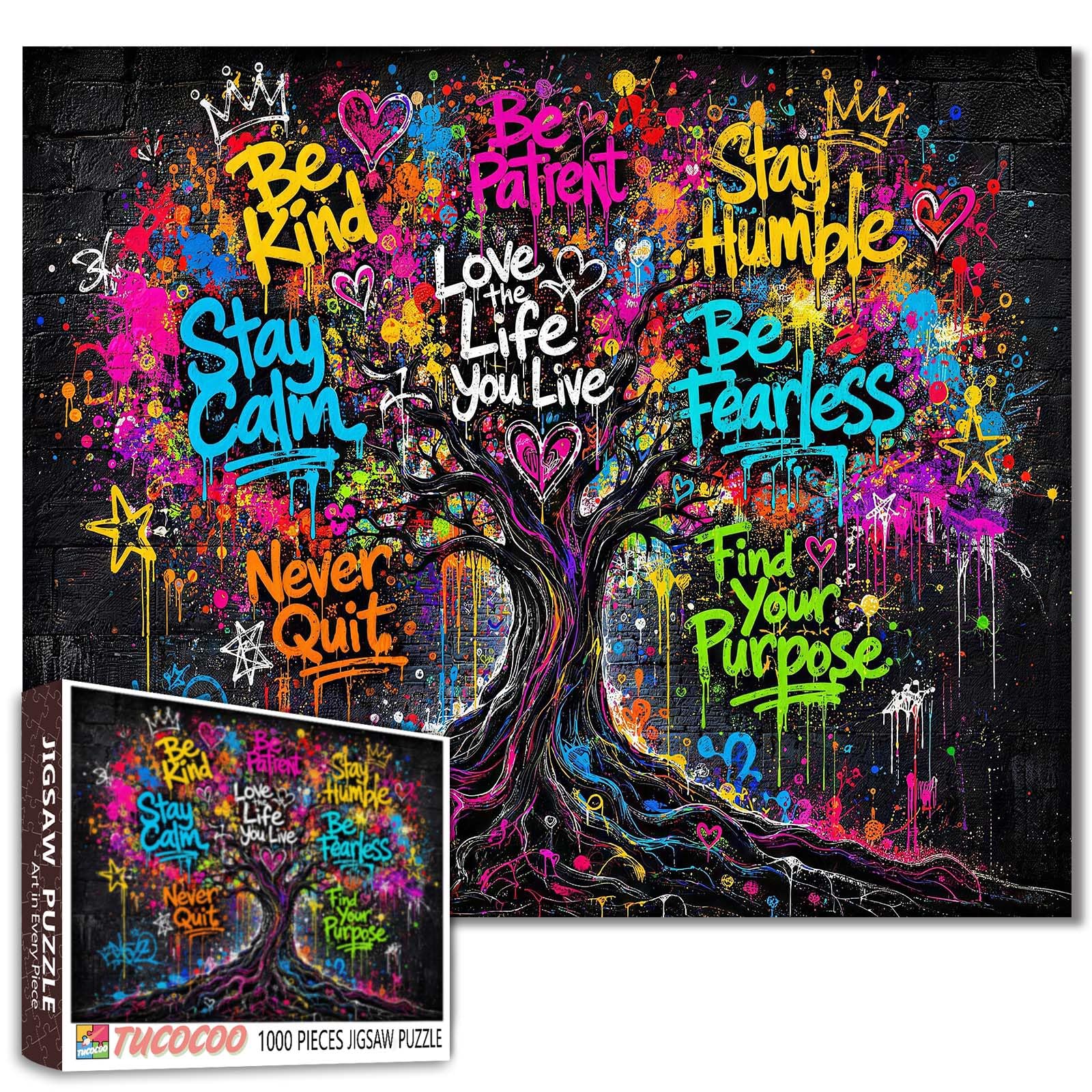 Inspirational Graffiti Tree Jigsaw Puzzle 1000 Piece Puzzles for Adults and Beginner Colorful Street Mural Puzzles Challenging Family Activity Games DIY Craft for Home Decor Gifts 20ร27 Inches โ image 1