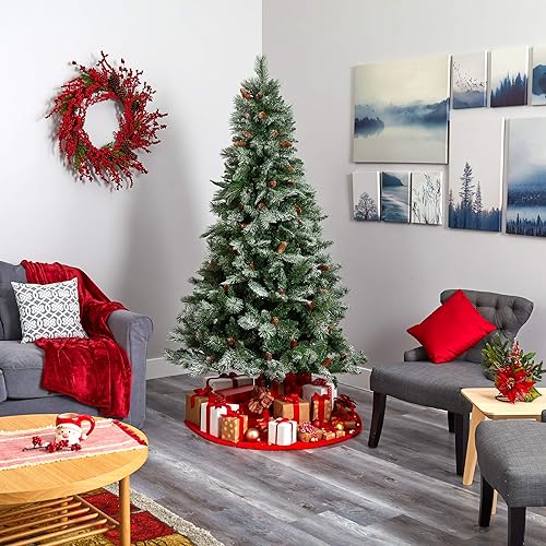 Miniatura 6 de Nearly Natural Árbol de Navidad artificial de pino de montaña de los Alpes franceses nevados de 7 pies con 833 ramas flexibles y piñas