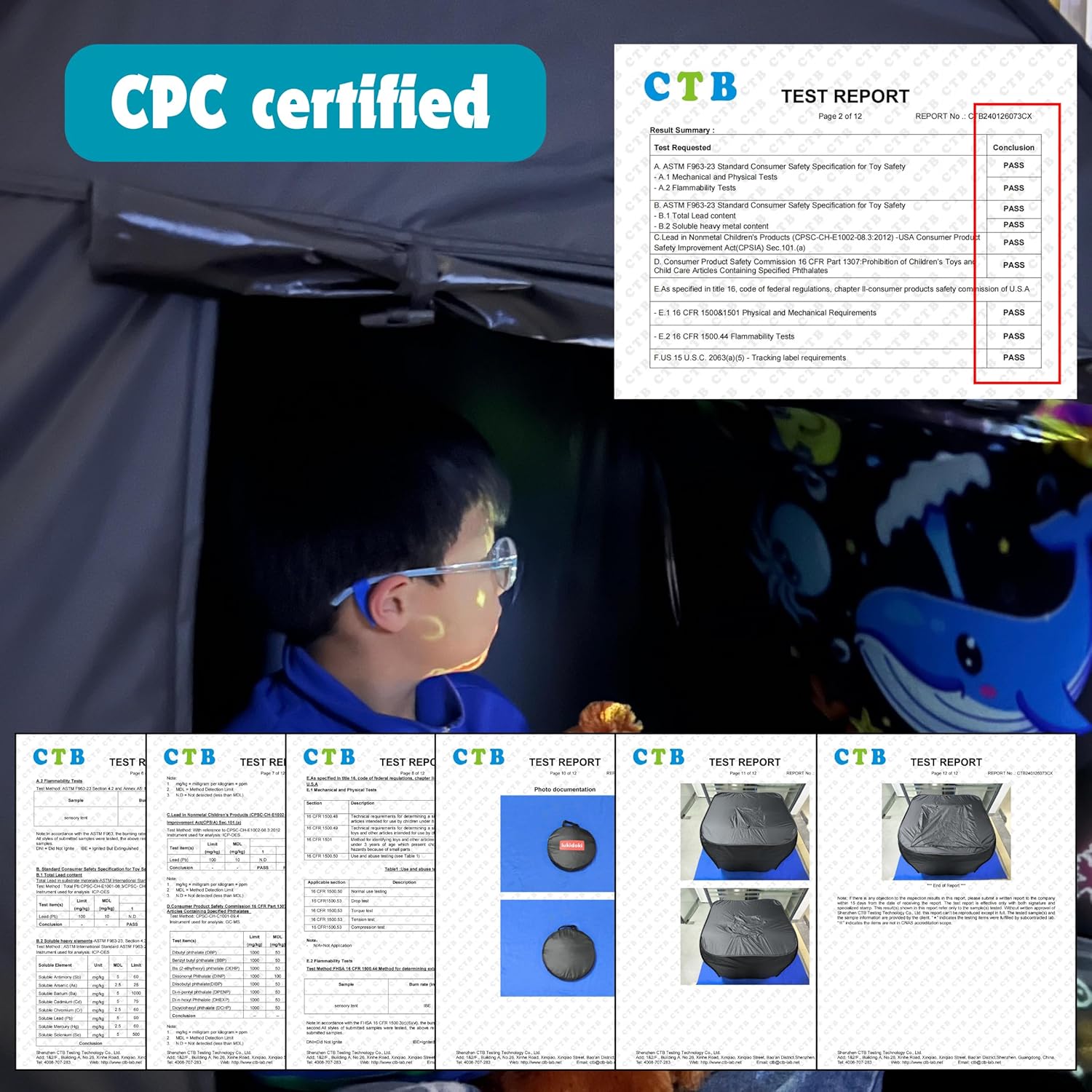 Sensory Tent for Kids with Autism - CPC Certification Sensory Calm Corner Helps ADHD, SPD Children Relax, Reduce Anxiety - Portable Pop-up Blackout Hideout Play Tent Toys Add Windows