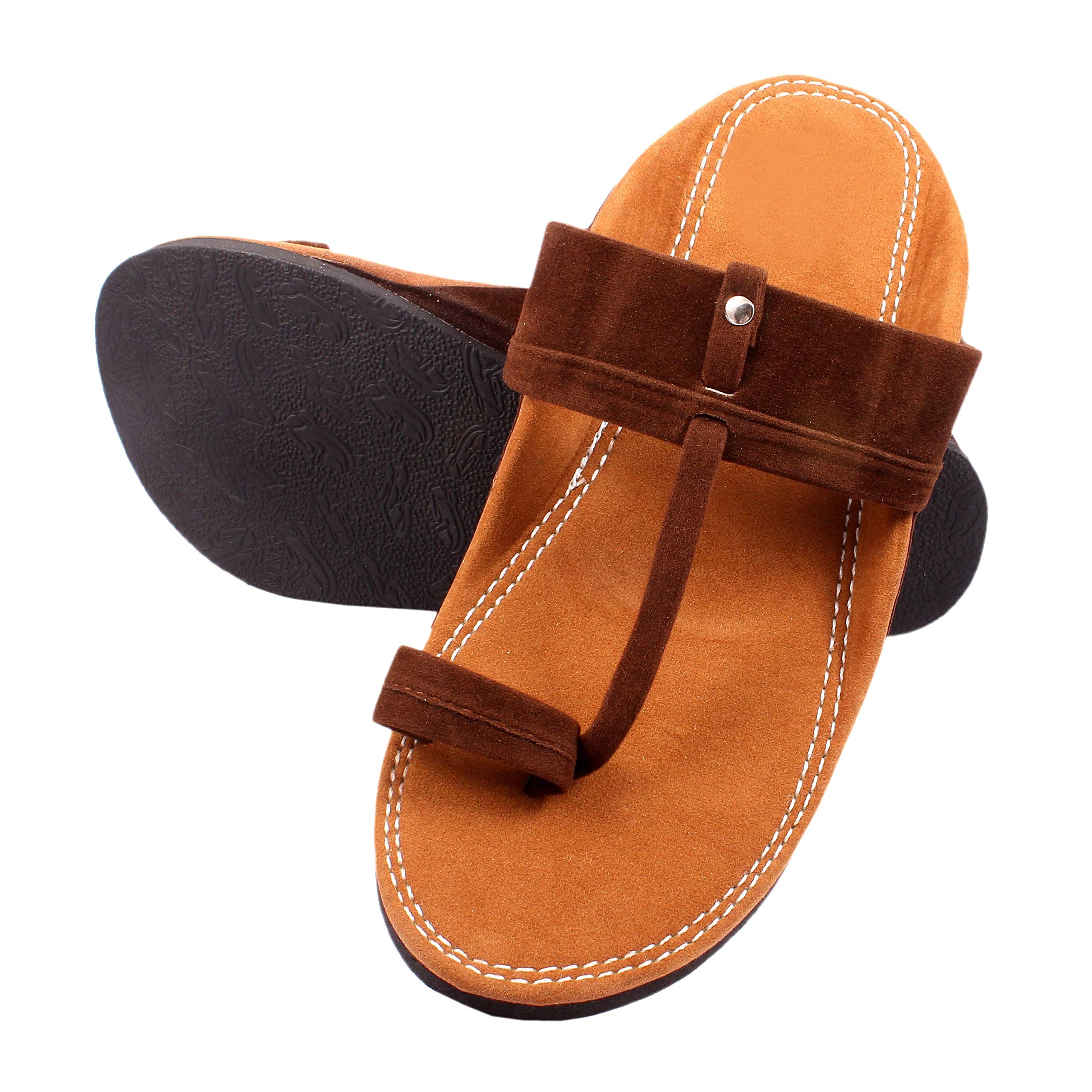 MEN Black Kolhapuri Strep Velvet Slipper (SC NUTH-202-BROWN)