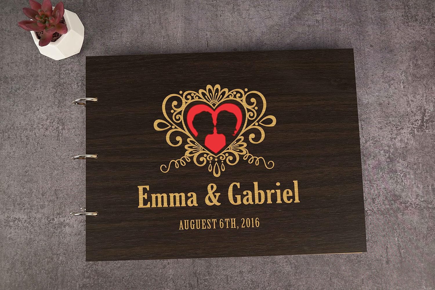 Darling Souvenir Personalized Engraved Laser Cut Wedding Guest Book Wooden Cover Sign-in Book Registry Guestbook Scrapbook-H6