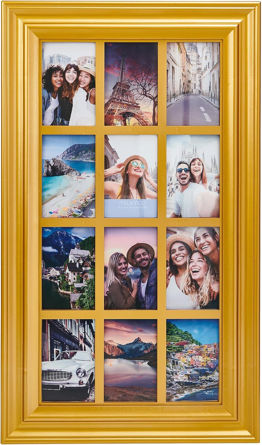 Melannco 12 Opening Wall Mount Frame Picture Collage, Gold