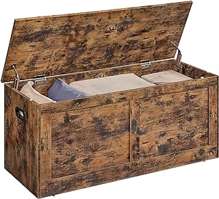 VASAGLE Storage Chest, Storage Trunk with 2 Safety Hinges, Storage Bench, Shoe Bench, Farmhouse Style, 15.7 x 39.4 x 18.3 Inches, for Entryway, Bedroom, Living Room, Rustic Brown ULSB164K01