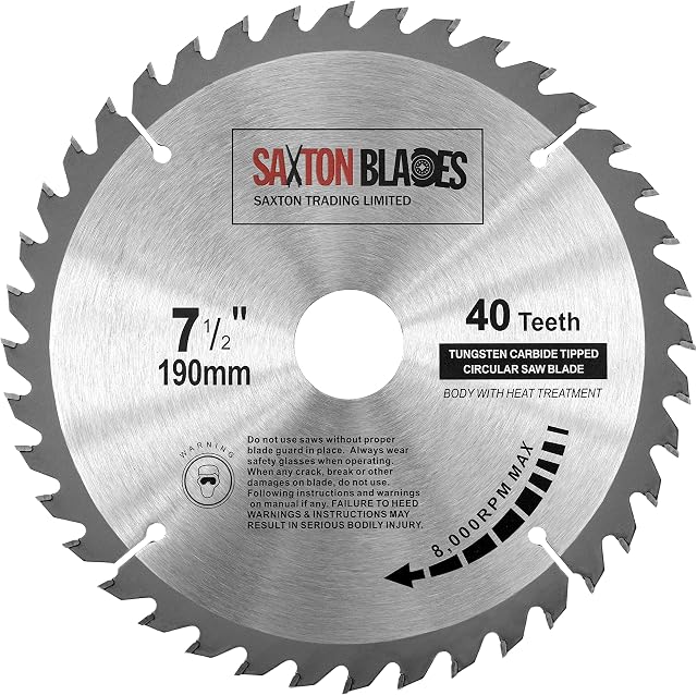 TCT19040T Saxton TCT Circular Wood Saw Blade 190mm x 30mm x bore x 40T for Bosch Makita Dewalt Fits