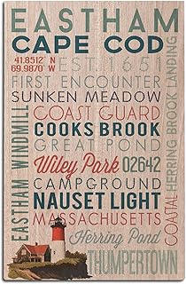 Eastham, Massachusetts, Cape Cod, Typography Birch Wood Wall Sign (12x18 Rustic Home Decor, Ready to Hang Art)