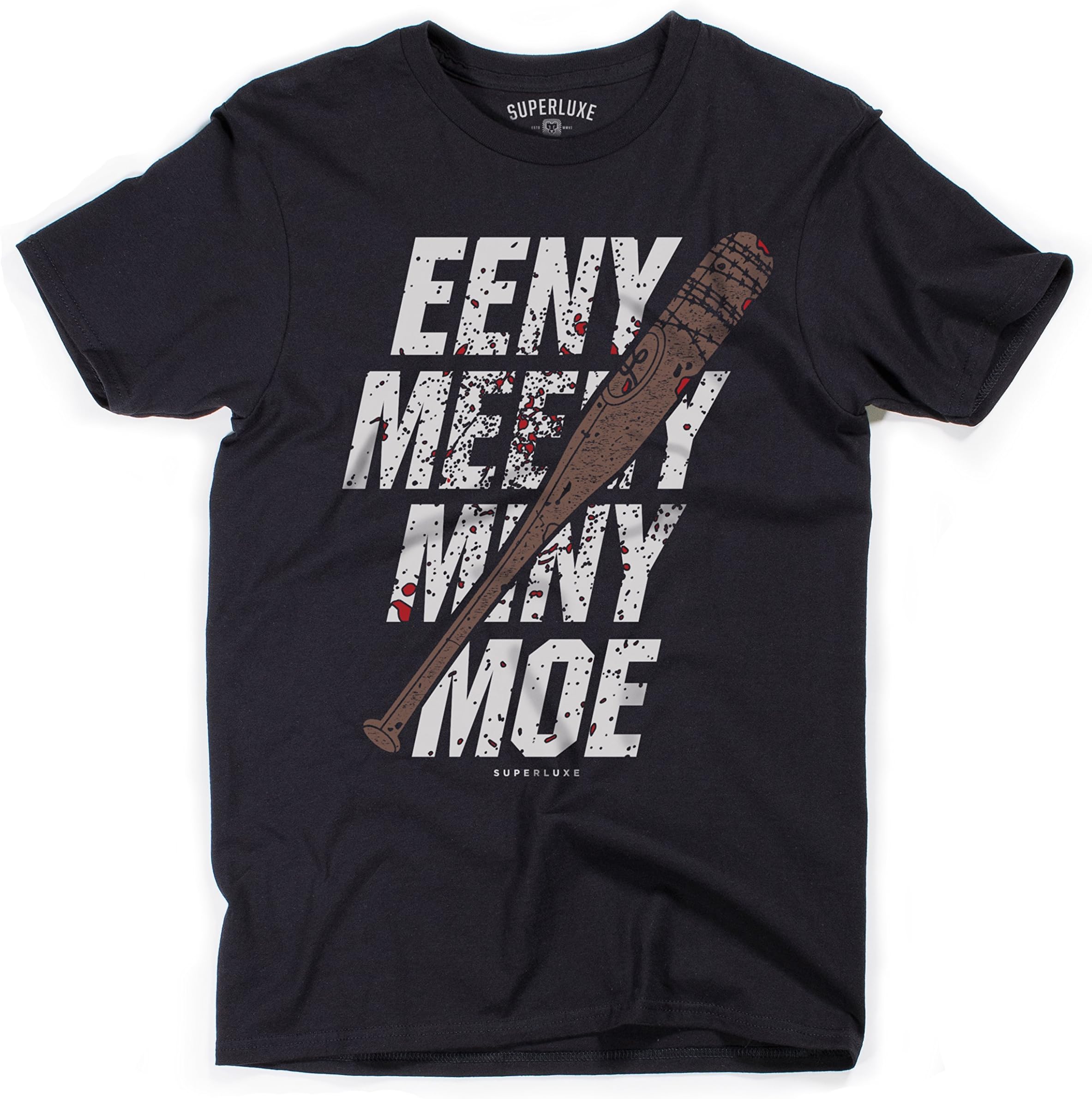 Superluxe Clothing Mens Eeny Meeny Miny Moe Negan Lucille Bat Zombie T-Shirt, Medium(Black)