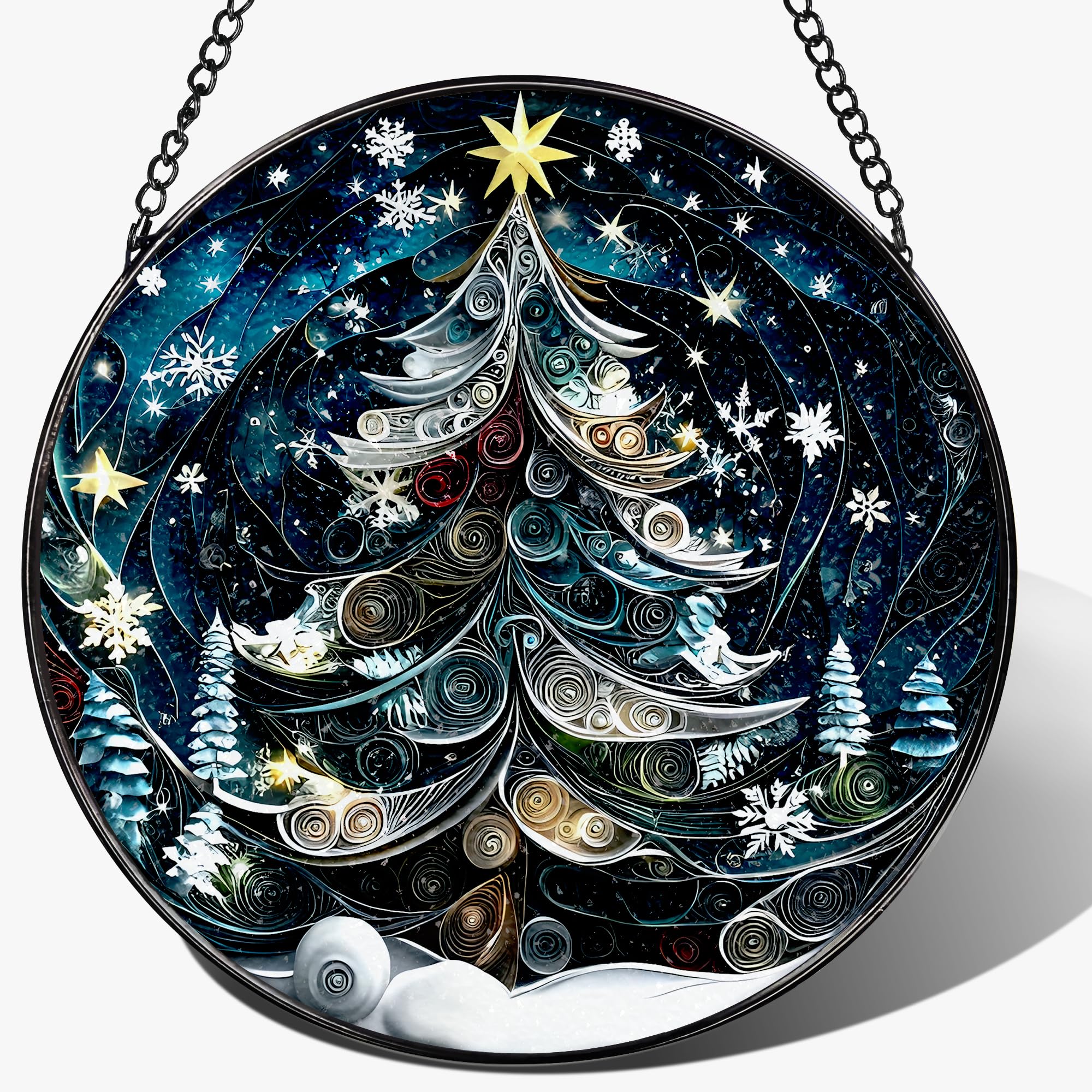 8-Inch Starry Christmas Tree Suncatcher Ornament: Stained Glass Window Hanging & Decor, Sun Catchers Indoor Window — Gift for Christmas, Holiday Present Idea, Gifts Exchange, Gift Idea — image 1