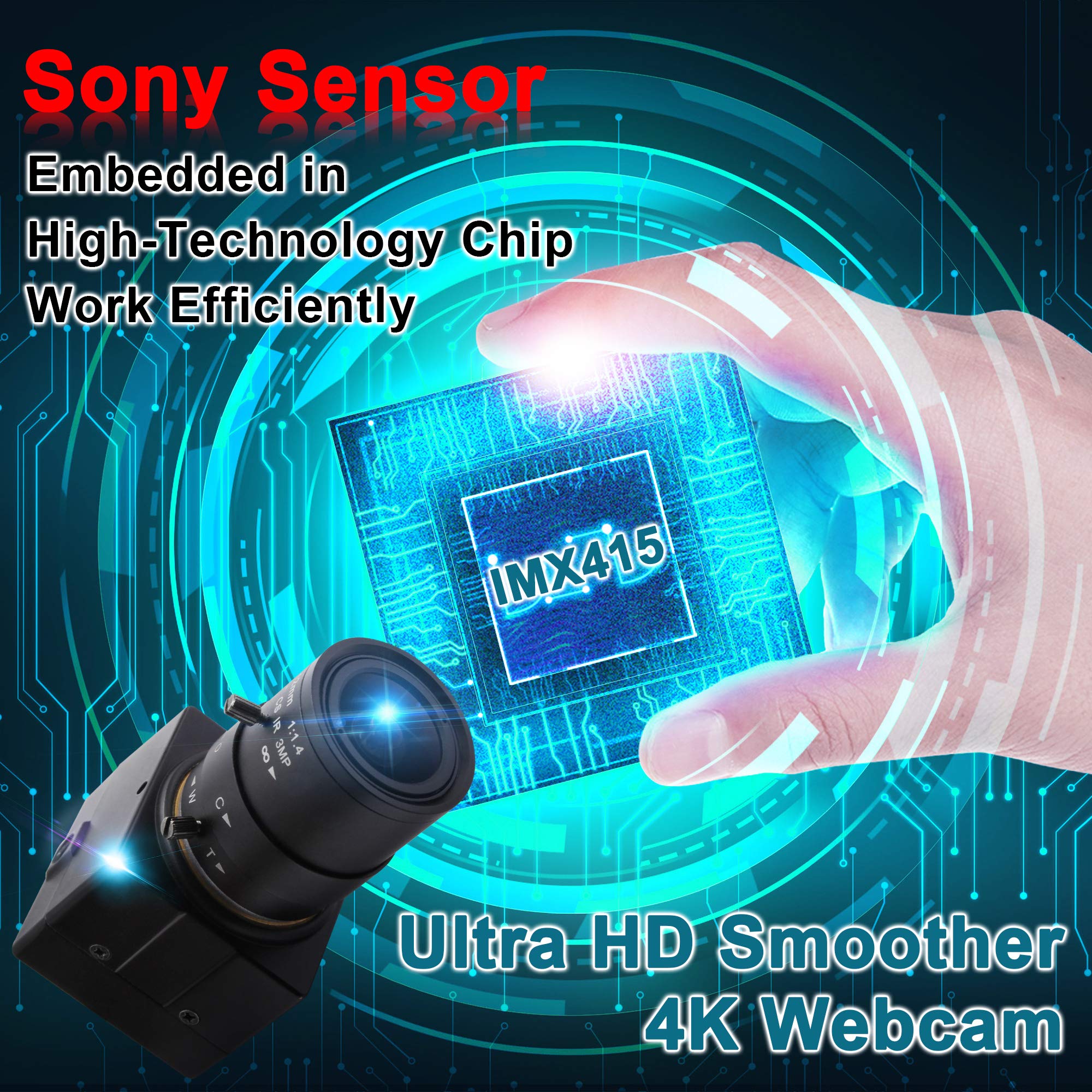 ELP 4K Webcam 30fps,Ultra HD USB Zoom Kamera mit 2.8-12mm Weitwinkel Objektiv,Mini Web Kamera für PC,Plug & Play 2160P Videokonferenz Webkamera für Windows/Linux USB4K03-SFV(2.8-12)