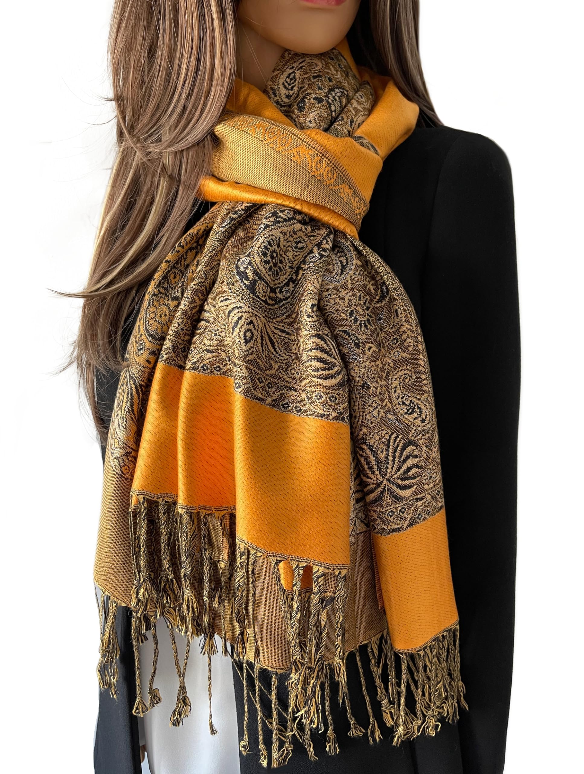 The Accessory Co. Womens Scarf Pashmina Shawl Wrap - Large Lightweight Floral Paisley Scarf for Women for Winter, Weddings, Meditation, Prayer - Colourful Neck Scarves, Stole