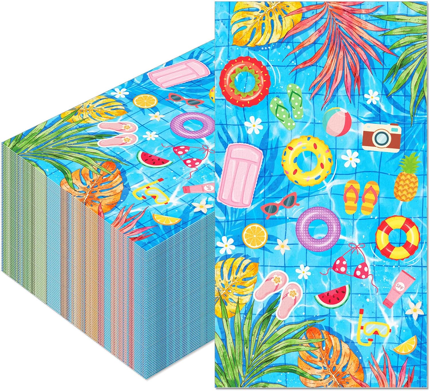 40 Pcs Pool Party Guest Towels, 4.5 x 8 Inch Fun Tropical Paper Napkins Set