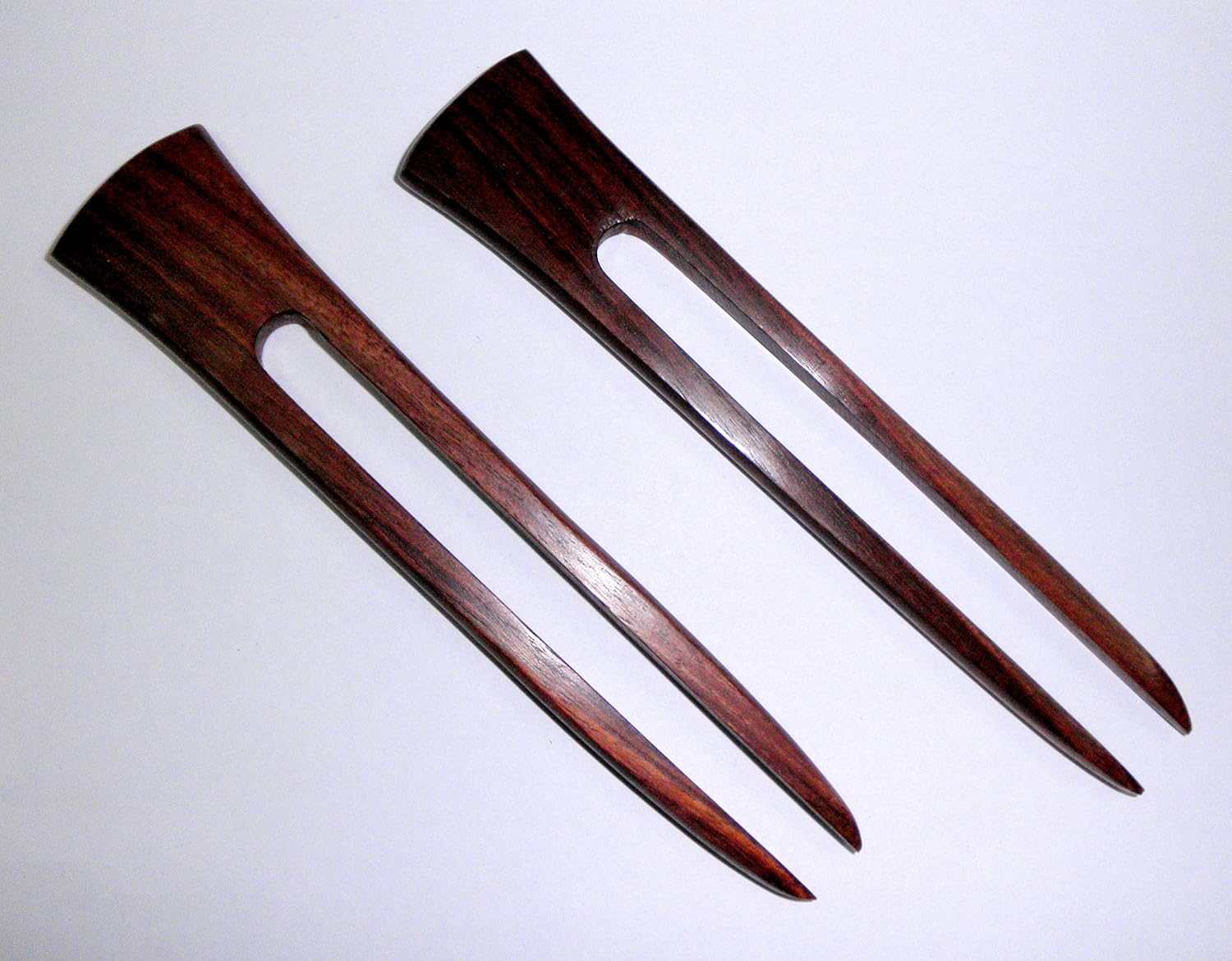 JWL (2) Rosewood Two Prong 6 Inch Straight Hair Stick Pick Pic Pin Fork
