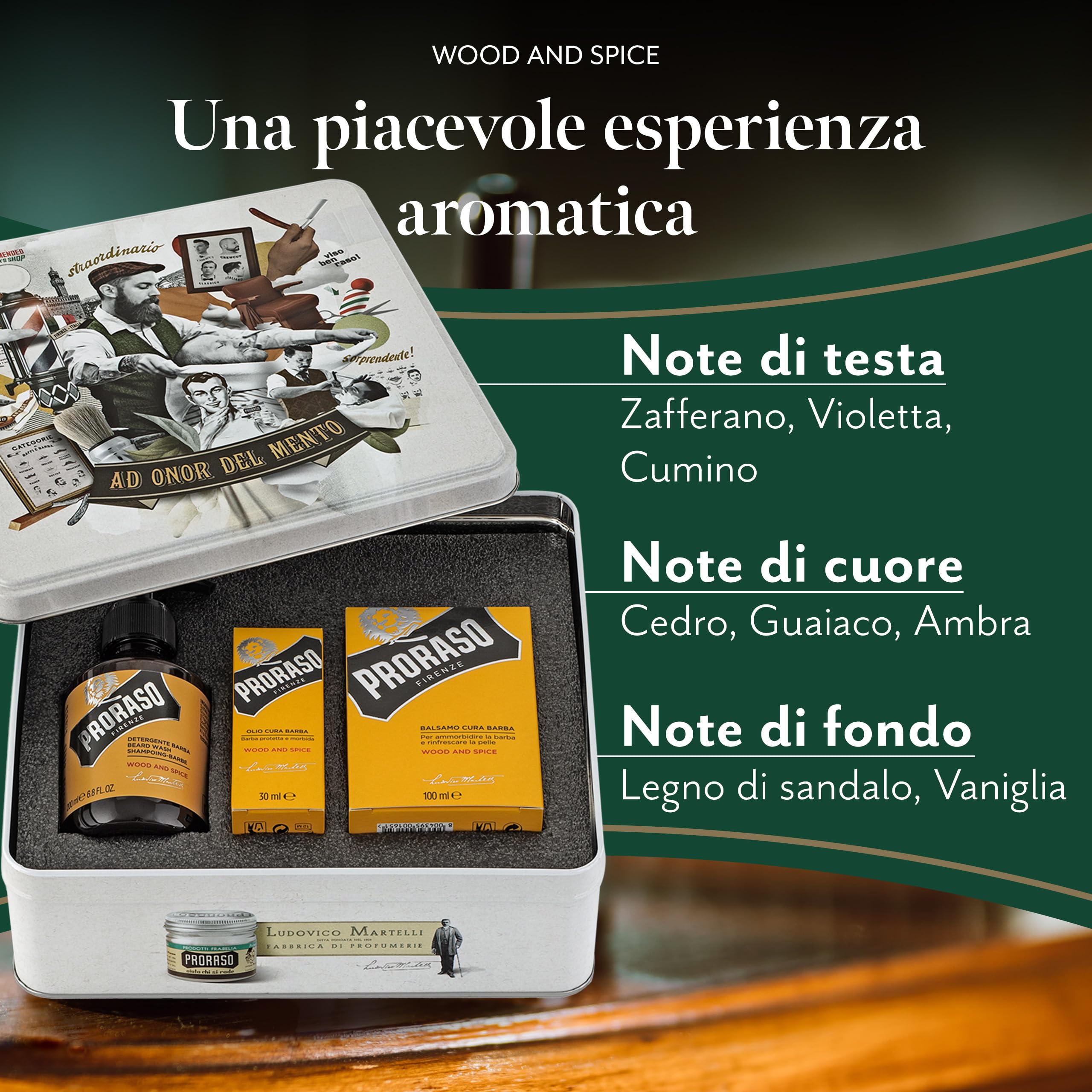 Proraso Set Barba Uomo Wood and Spice, Set ideale come regalo uomo contenente Shampoo da 200 ml, Olio 30 ml e Balsamo per la barba da 100 ml, Made in Italy