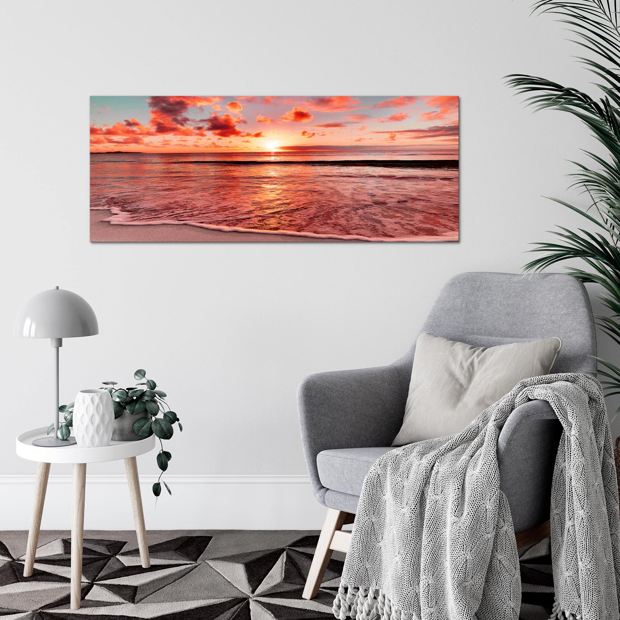 Runa Art Cuadro Decorativo Puesta De Sol Playa 1 Parte Moderno Cuadro Lienzo no Tejido para Sala Panorama Rosado Rojo 607912b