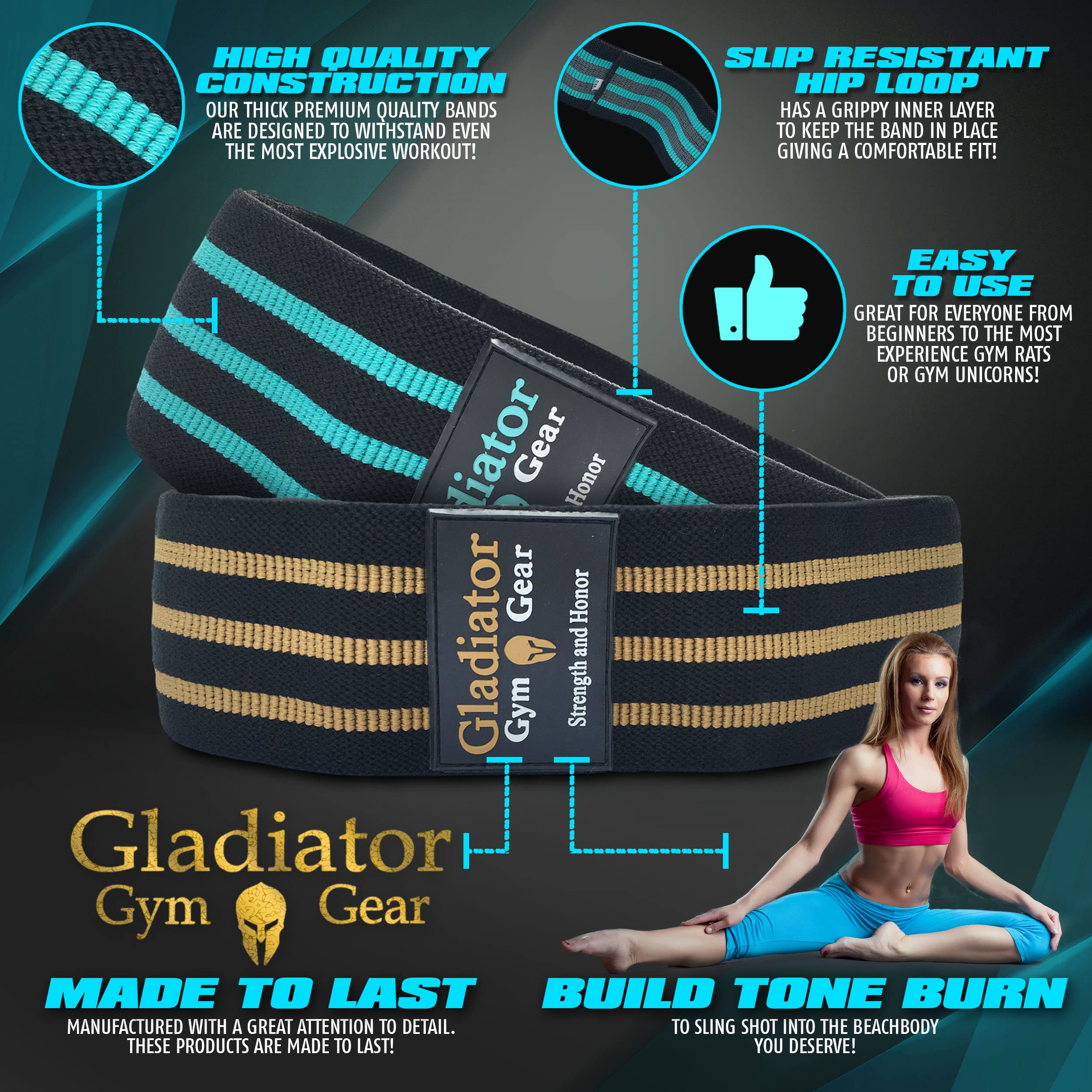 Buy GLADIATOR GYM GEAR Glute Bands for Women, Non Slip Resistance Bands Fabric. Glute Loop Glute