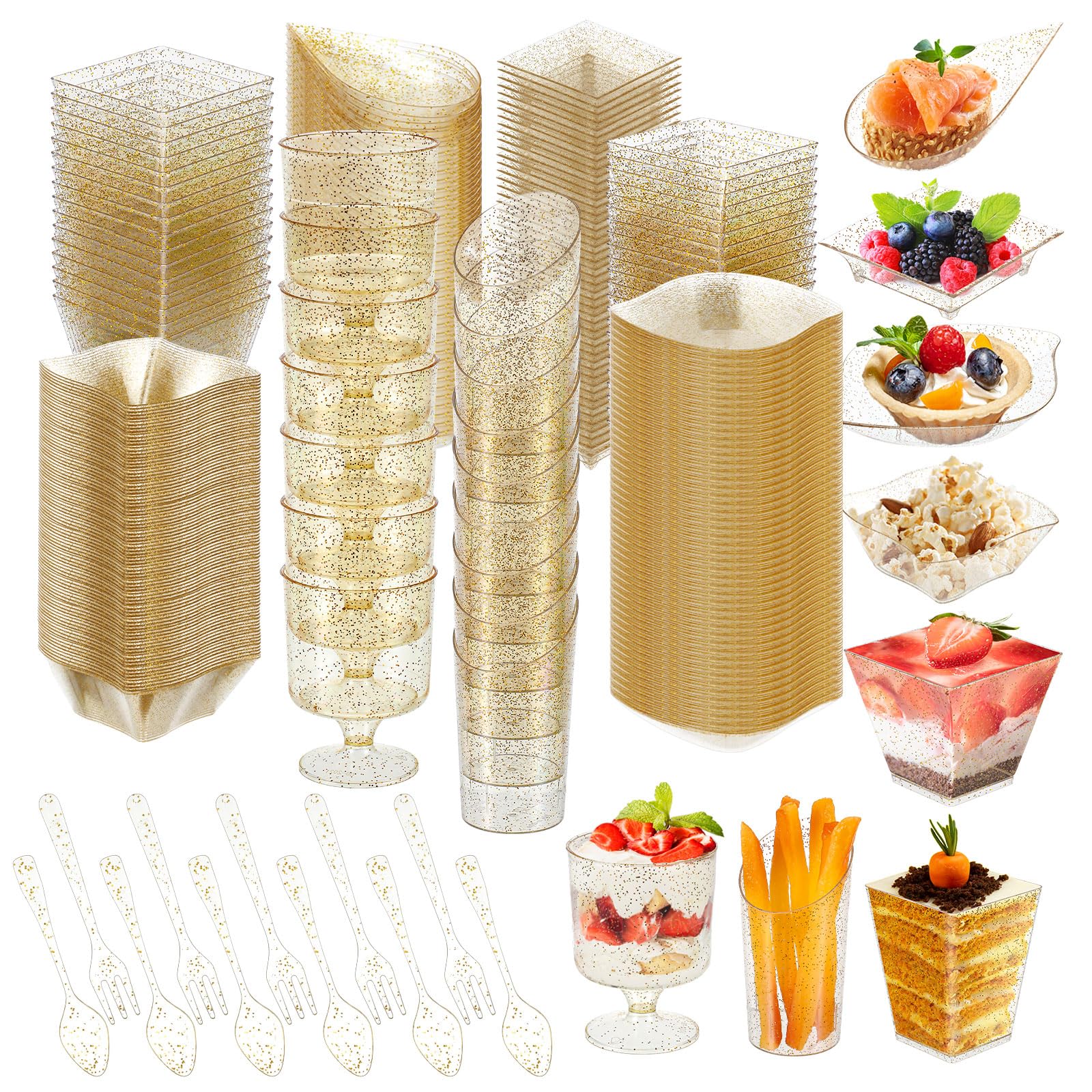 Tessco for you 400 Pcs Mini Appetizer Plates Dessert Cups, Gold