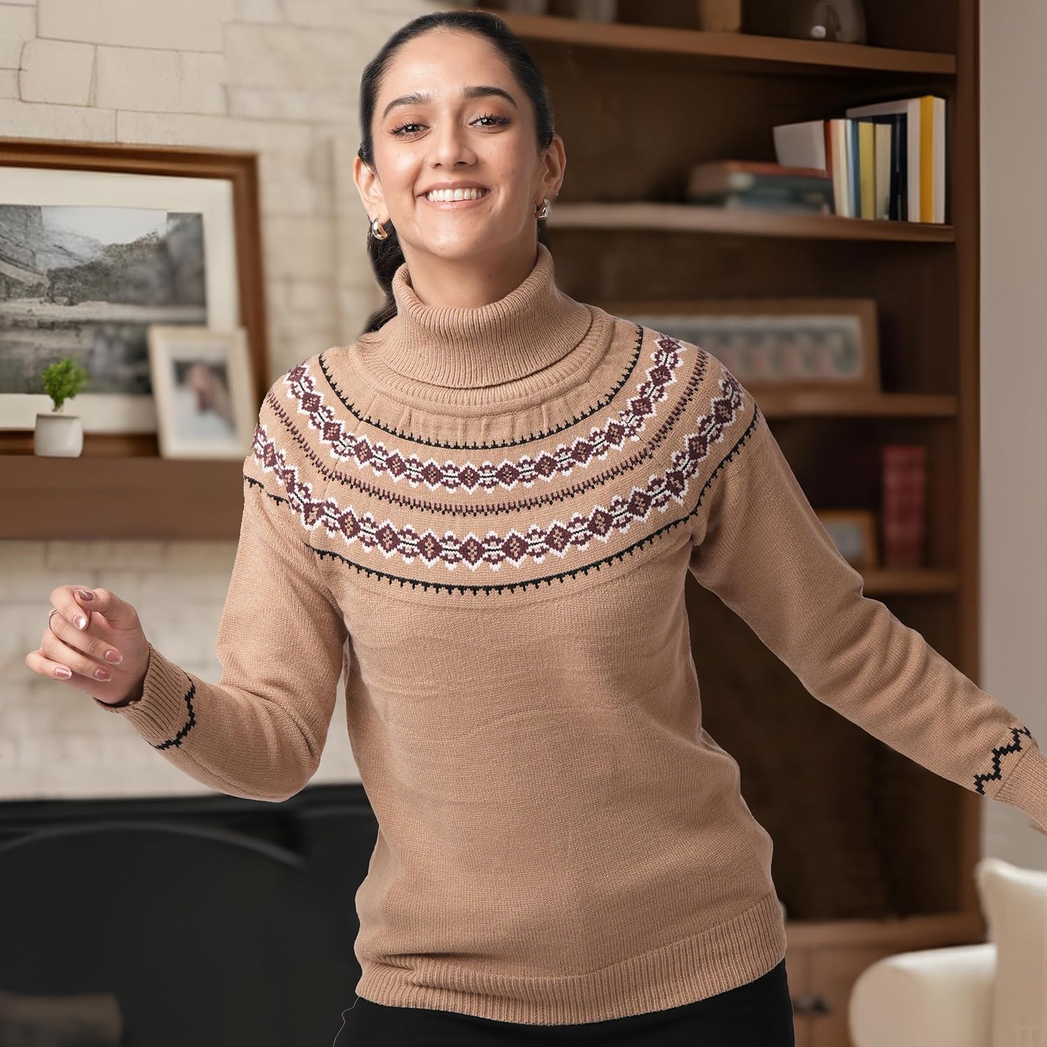 Womens Turtleneck Sweater | Cozy Pullover Fair Isle Sweater Women | Soft Lightweight Turtleneck Sweater Women - Image 7