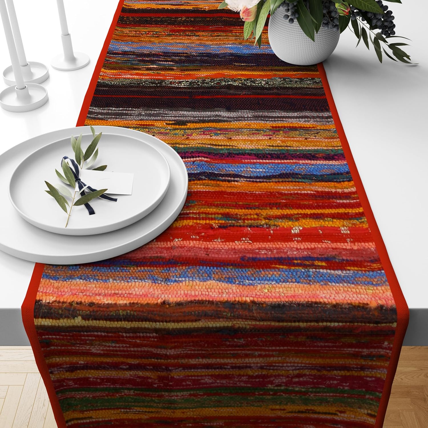 Trade Star Upcycled Fabric Table mat Handloomed Table Runner Decorative Table Placemat Designer Highly Durable Area Rug Runner (RED)