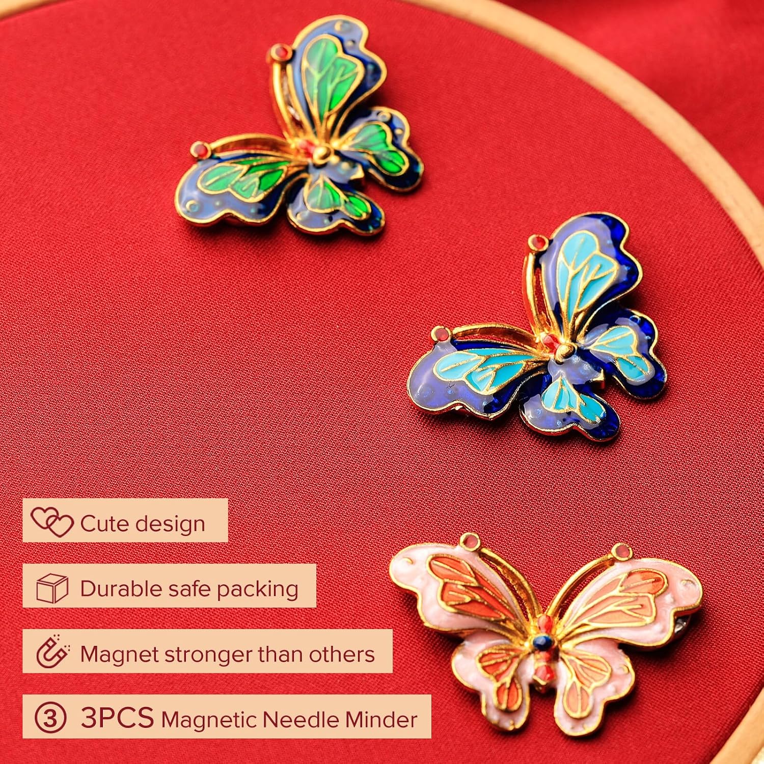 3pcs Needle Minder for Sewing,Magnetic Needle Keeper for Cross Stitch,Cute Butterfly Cartoon Pin,Needle Holder for Embroidery, Quilting Metal Needle Minders Accessory, Gift for Cross Stitch Lover