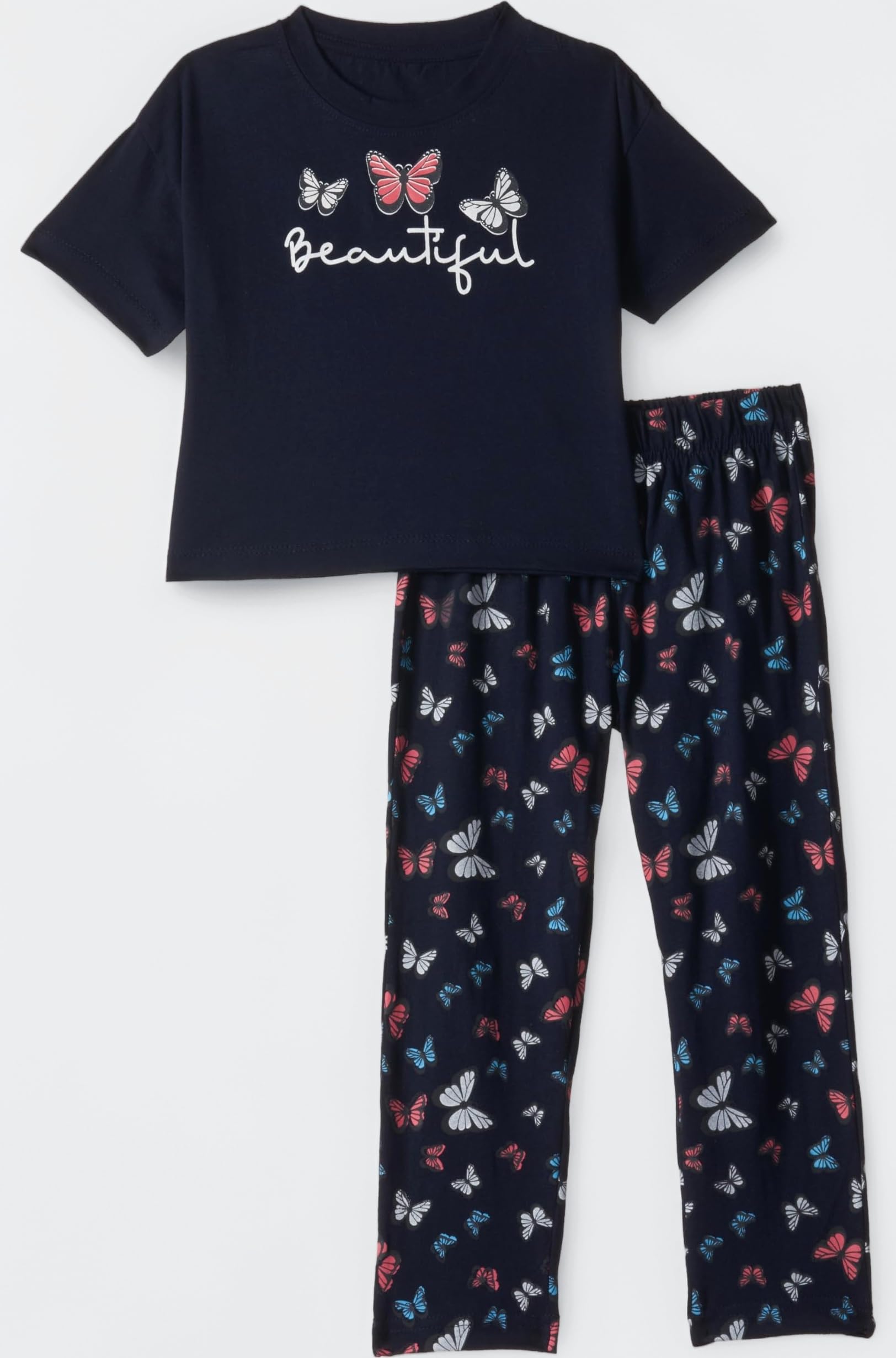 Girls Cotton Printed Oversized Fit Crop Top and Pant Pajama Set