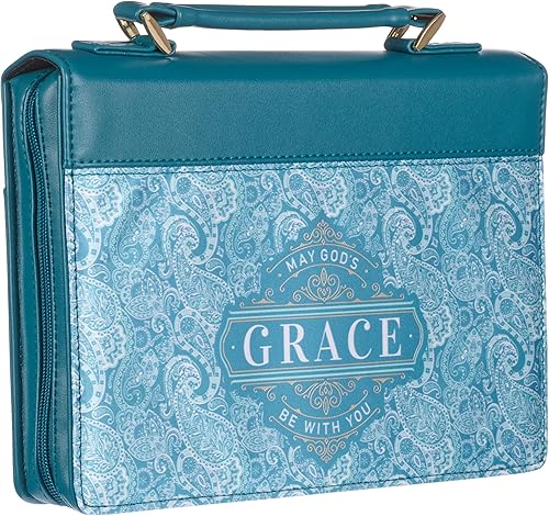 Christian Art Gifts Funda de cuero vegano verde azulado para la Biblia para mujer God's Grace Be with You - Funda de transporte inspiradora con