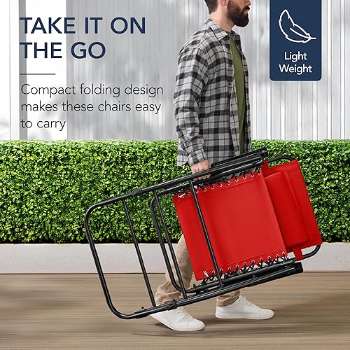 Miniatura 5 de Best Choice Products Mecedora plegable para exteriores, silla de salón de gravedad cero, balancín de patio con almohada para reposacabezas - rojo