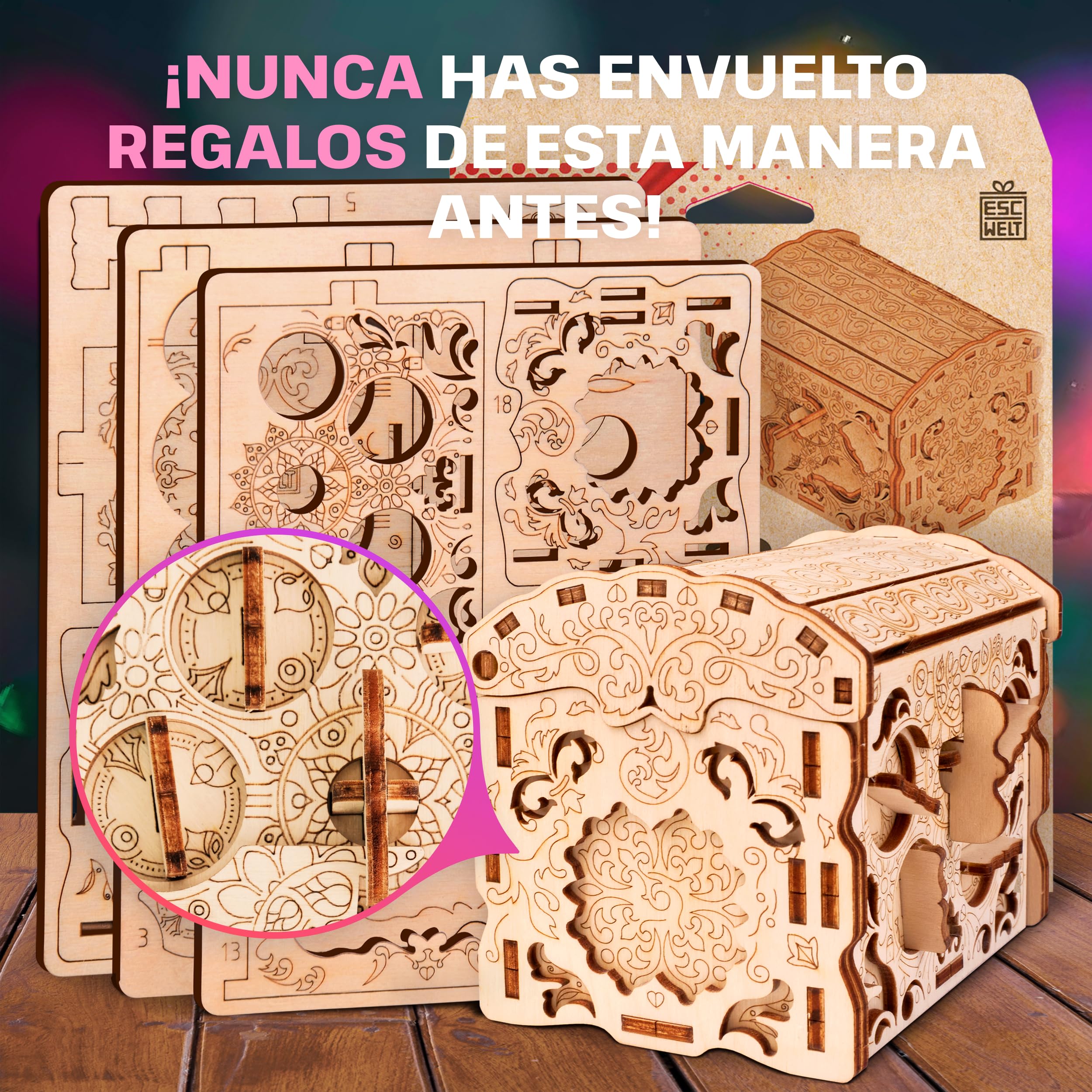 ESC WELT Caja Secreta De Madera 3D – Rompecabezas Mecánico 3-en-1 Para Guardar Regalos, Dinero O Joyas, Regalo Creativo Para Adultos Y Adolescentes