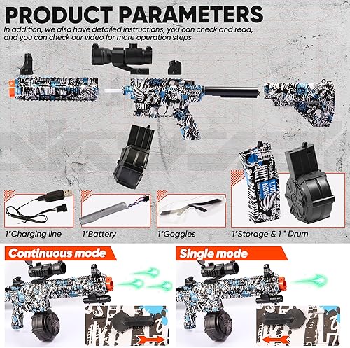 Miniatura 4 de Lanzador de bolas de gel grande con tambor, M416 manual y automático de doble modo con 40,000 cuentas de agua, para actividades al aire libre, juego