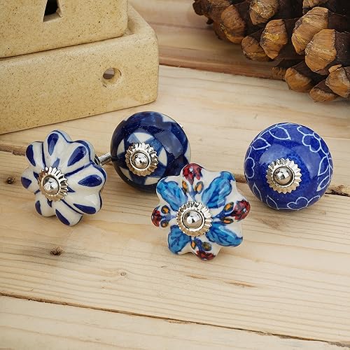 Miniatura 4 de Ajuny Juego de 20 pomos de cerámica coloridos azules para armarios de cocina, armarios de baño, cajones de aparador, baúl de cerámica hecha a mano