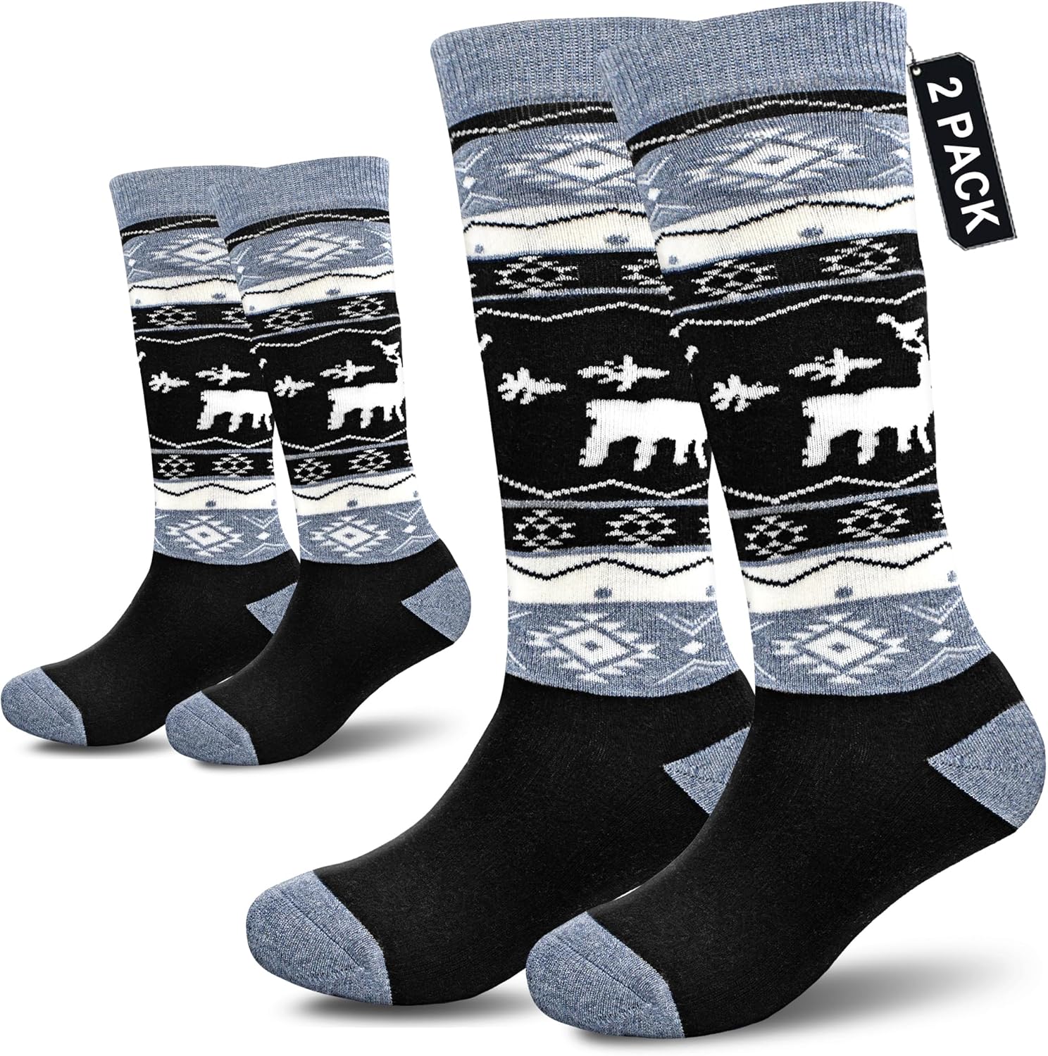 Socks Daze 2 Pack Kids Merino Wool Blend Ski Socks Knee High Winter Warm Snowboard Skating Socks for Boys Girls Toddler