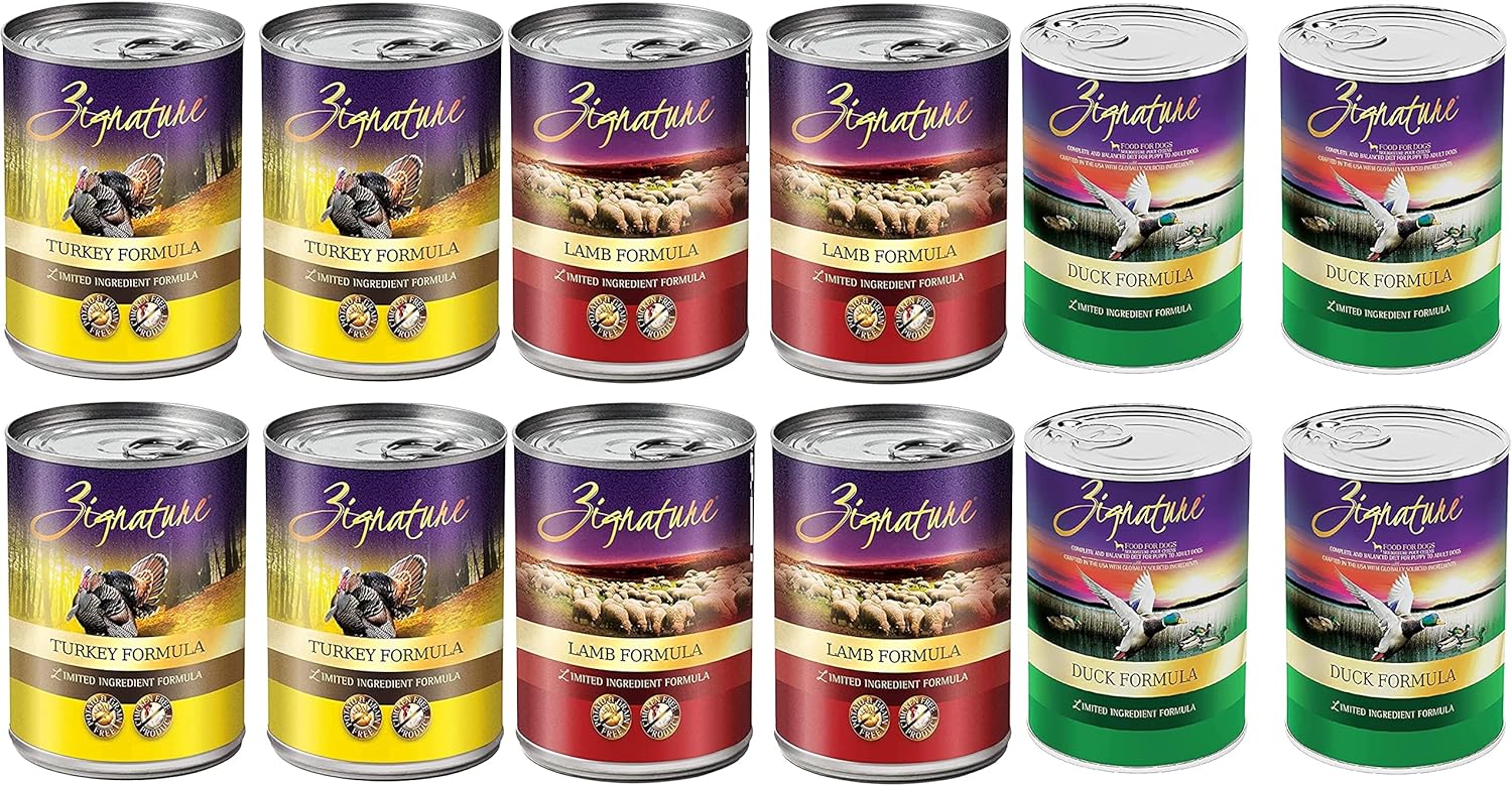 (12 Pack) Zignatur Grain-Free Canned Dog Food 3 Flover (4 Lamb, 4 Duck, 4 Turkey) 13 Ounces Per Can